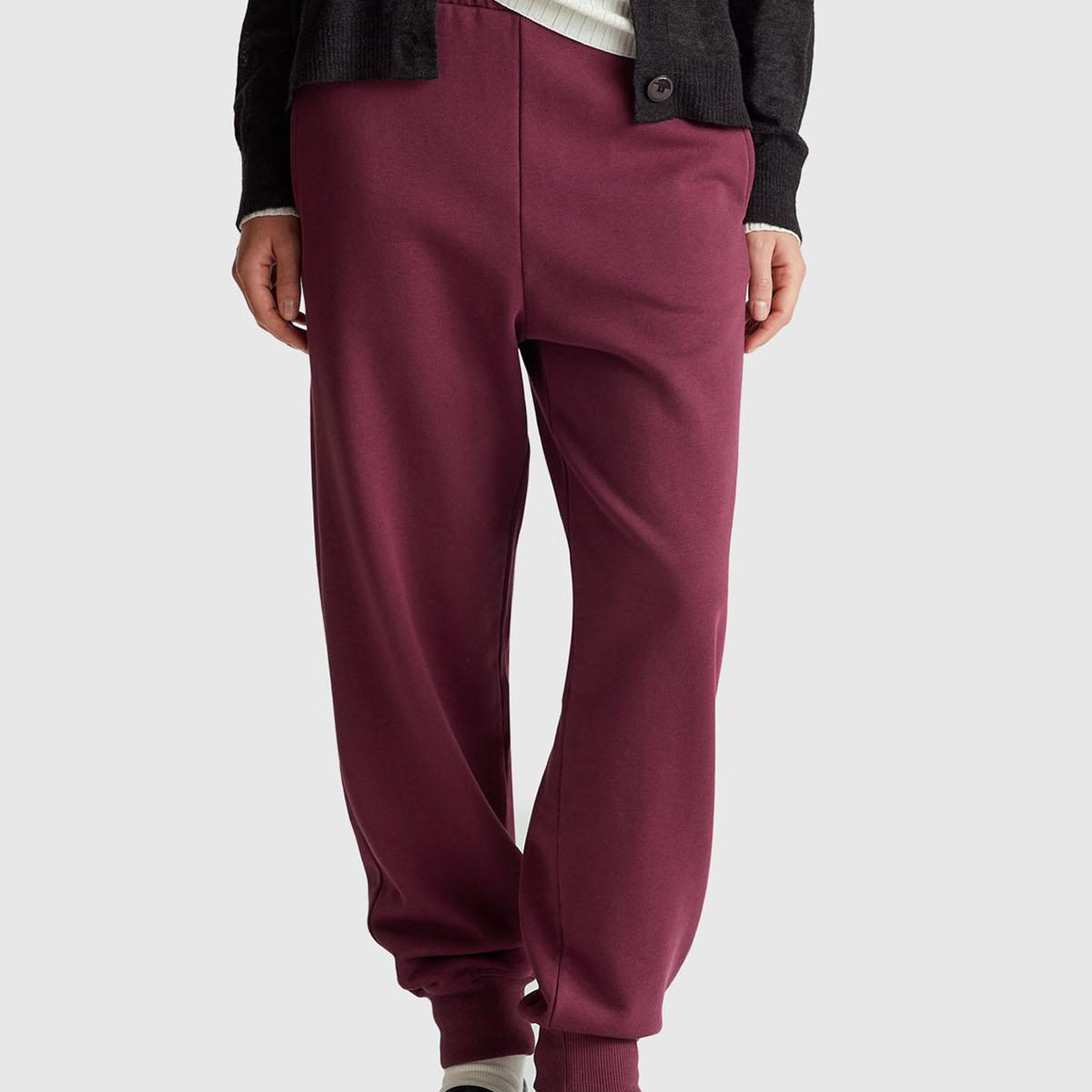 Kadın Mürdüm %100 Pamuk Manşetli Beli Lastikli Regular Fit Eşofman Altı