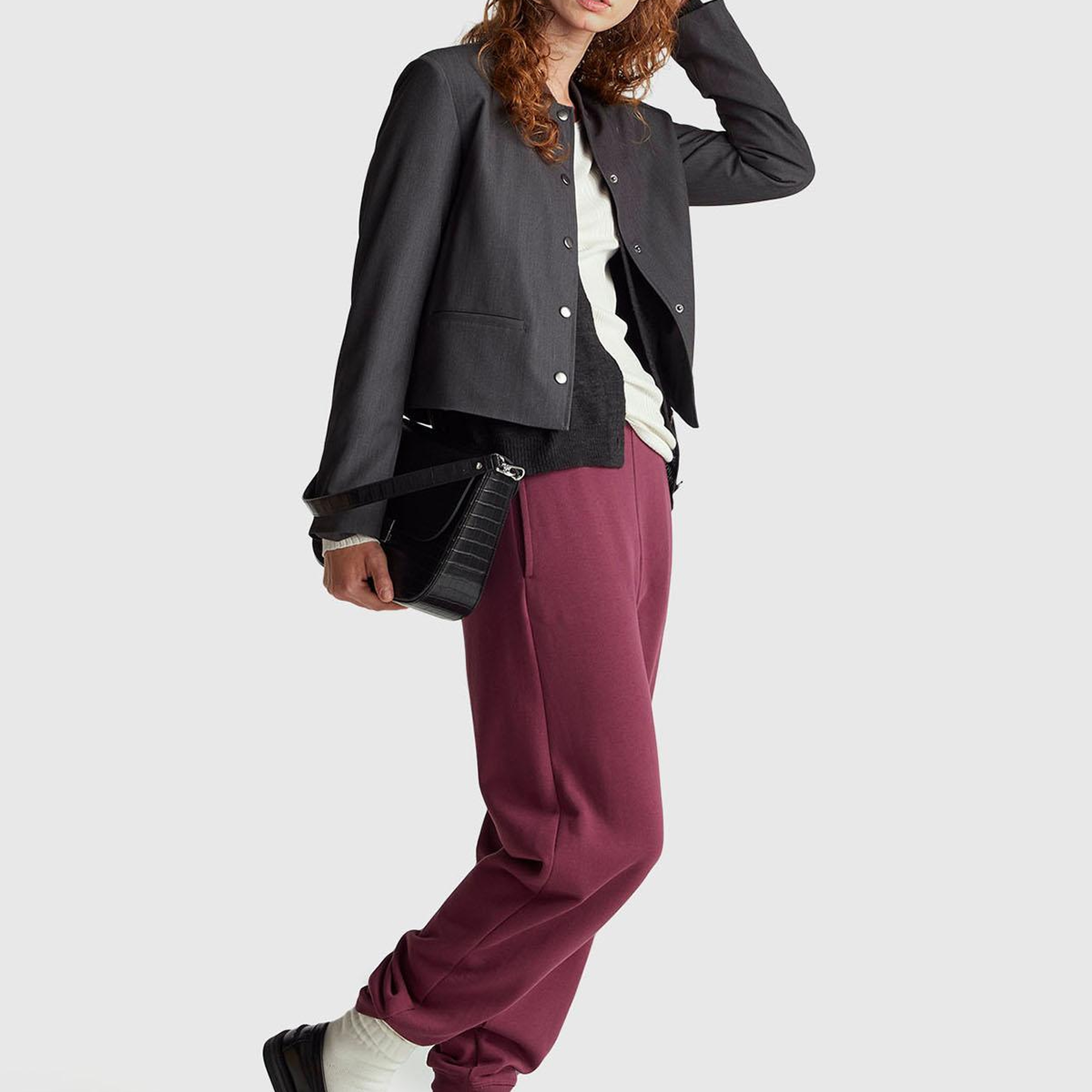 Kadın Mürdüm %100 Pamuk Manşetli Beli Lastikli Regular Fit Eşofman Altı