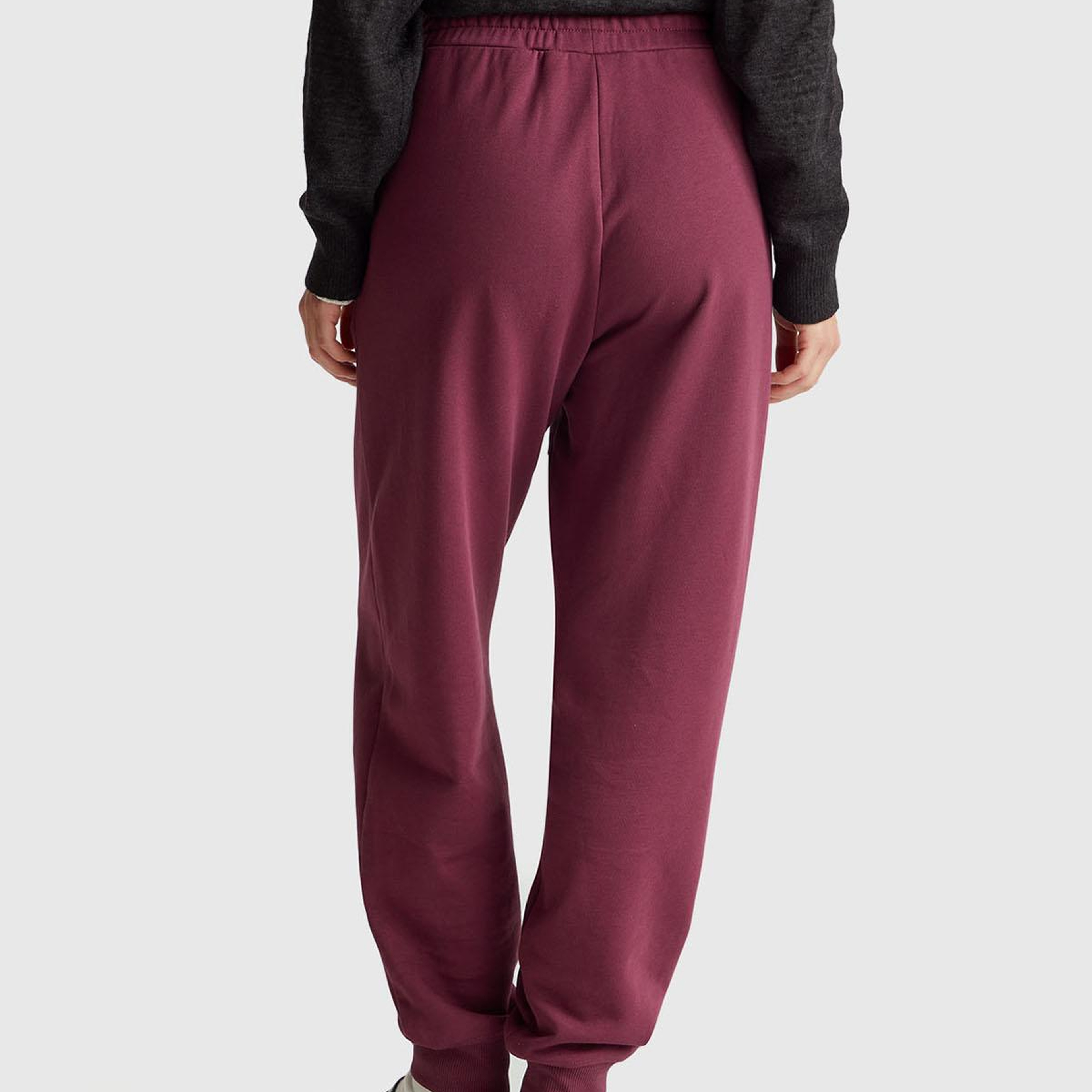 Kadın Mürdüm %100 Pamuk Manşetli Beli Lastikli Regular Fit Eşofman Altı