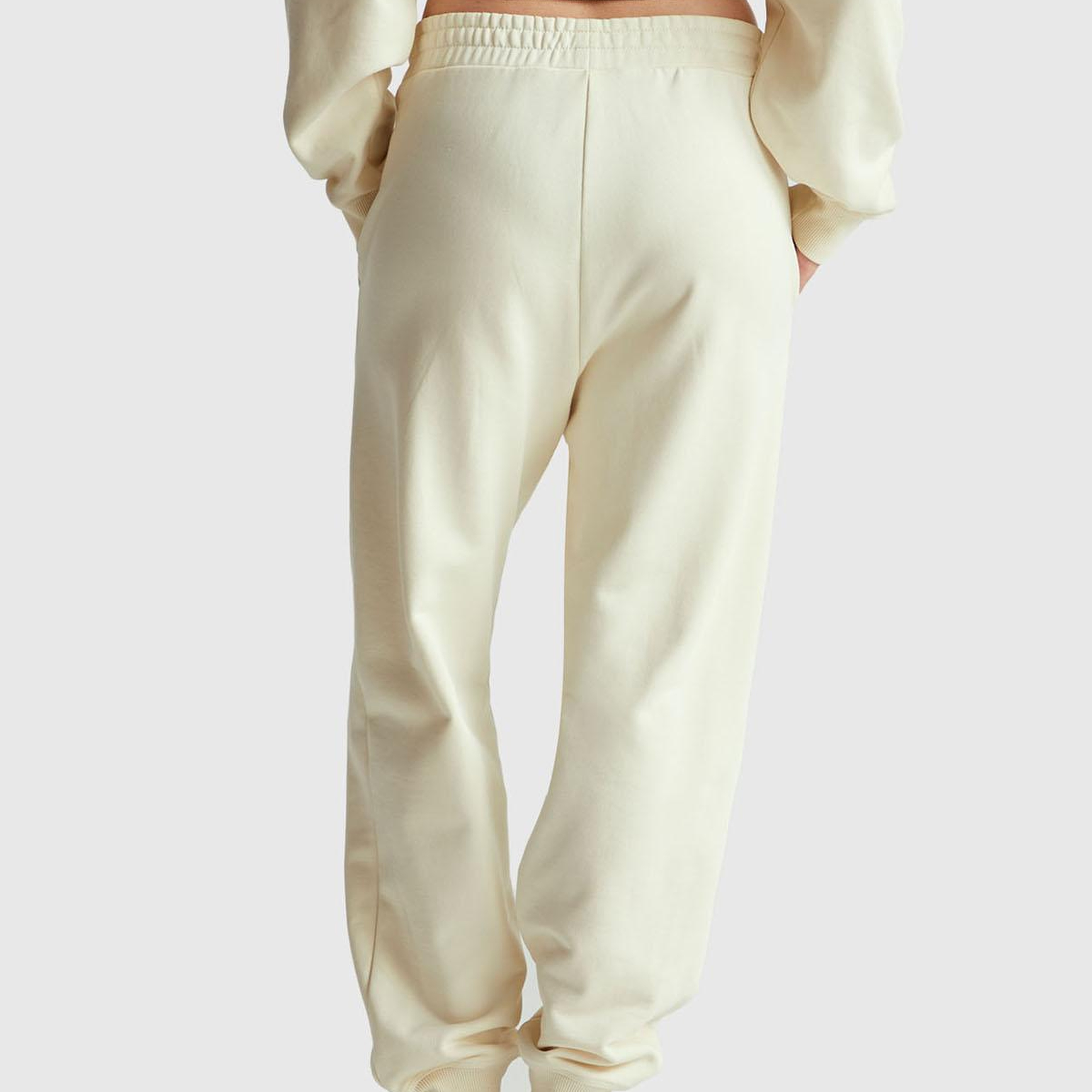 Kadın Krem %100 Pamuk Manşetli Beli Lastikli Regular Fit Eşofman Altı