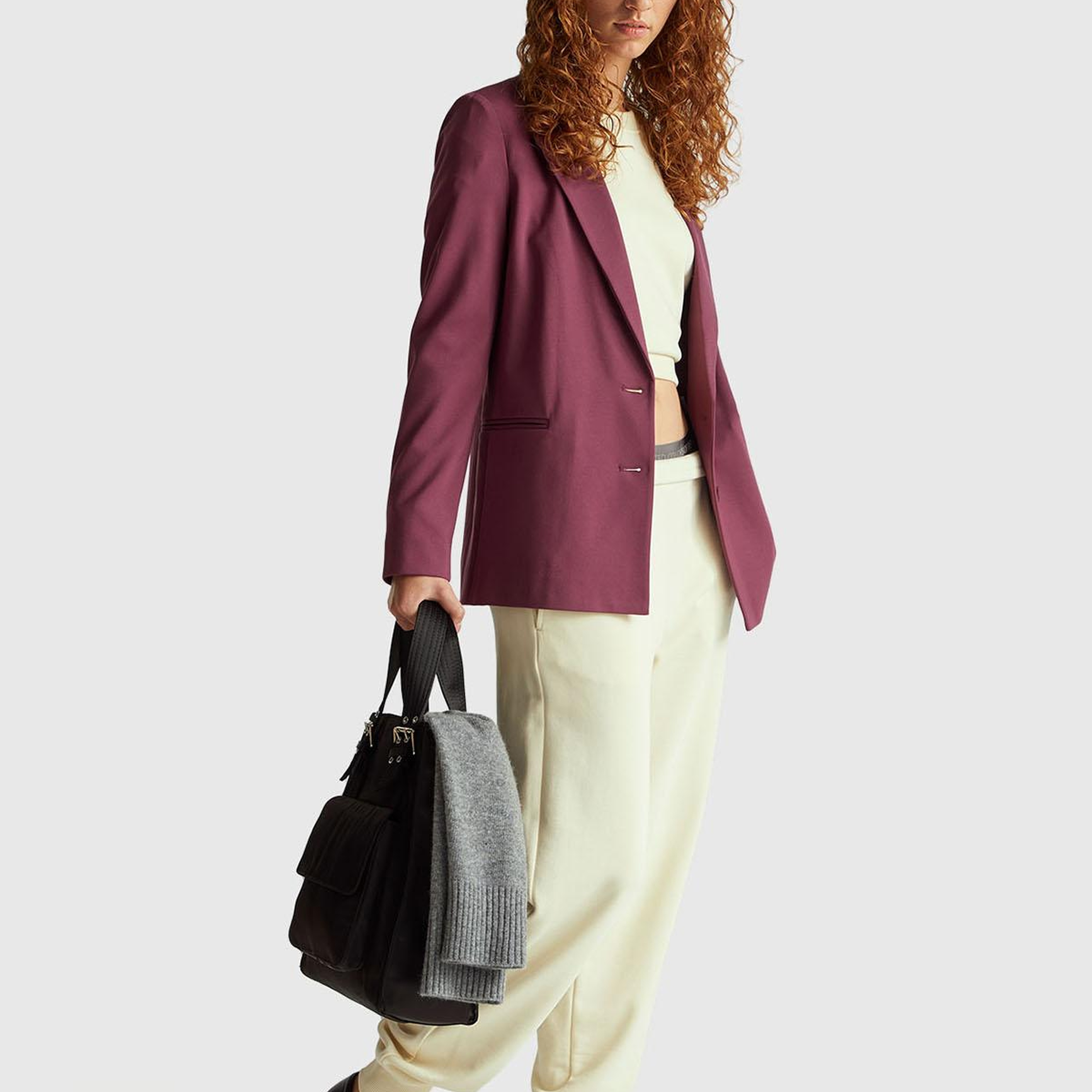 Kadın Krem %100 Pamuk Manşetli Beli Lastikli Regular Fit Eşofman Altı