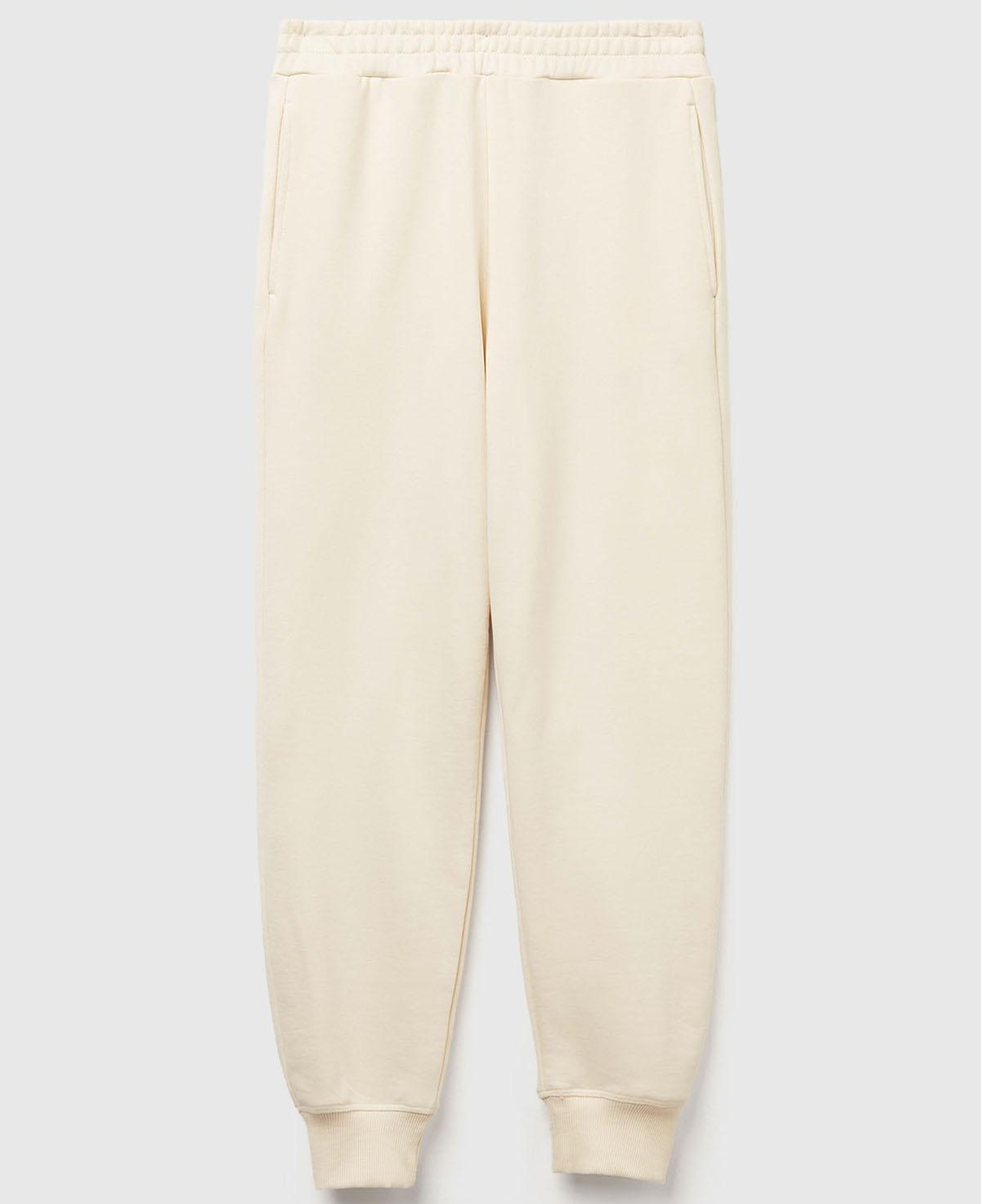 Kadın Krem %100 Pamuk Manşetli Beli Lastikli Regular Fit Eşofman Altı