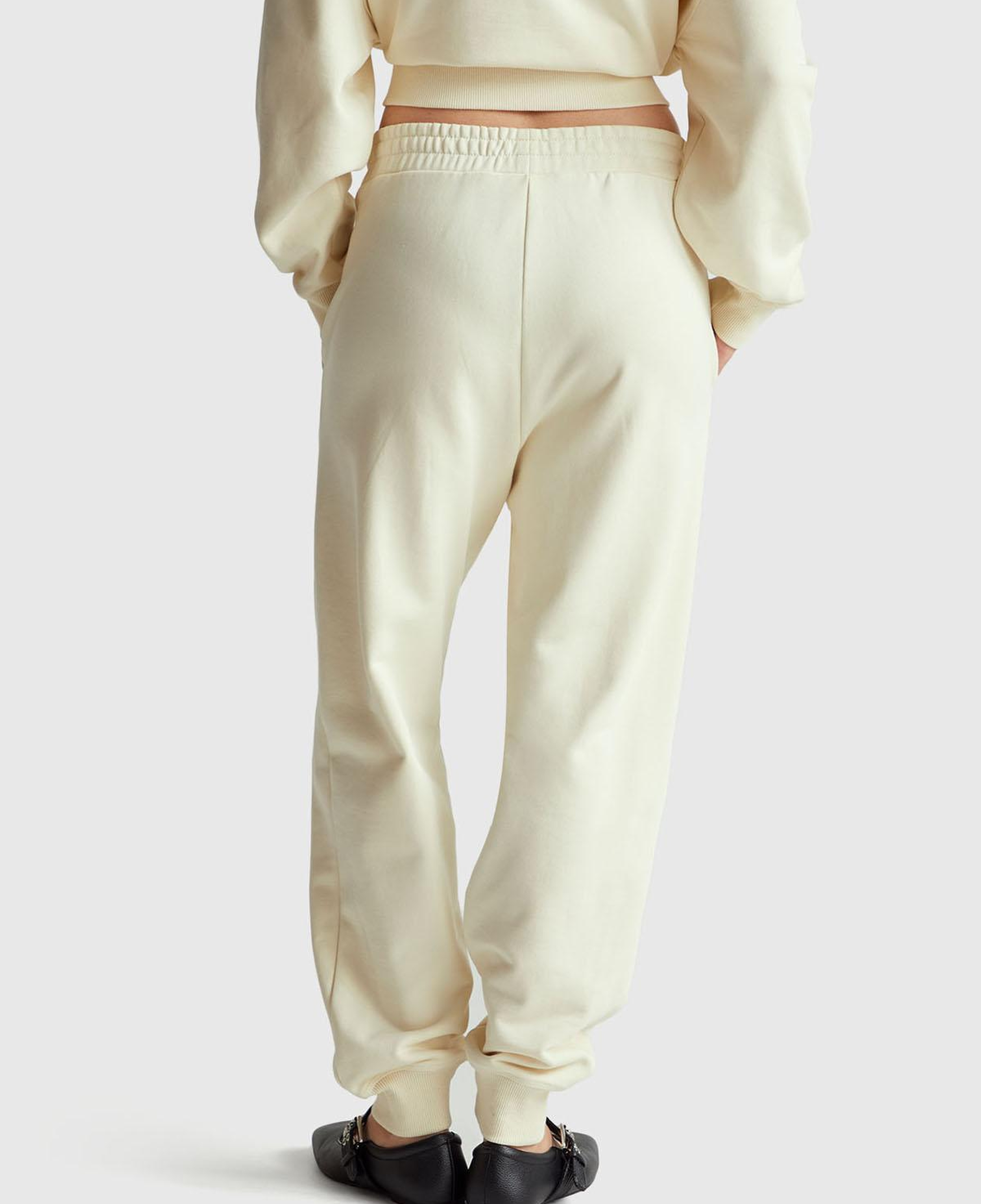 Kadın Krem %100 Pamuk Manşetli Beli Lastikli Regular Fit Eşofman Altı