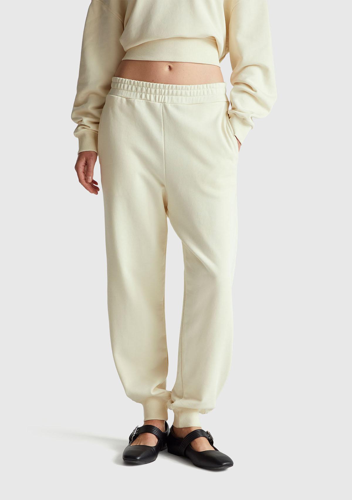 Kadın Krem %100 Pamuk Manşetli Beli Lastikli Regular Fit Eşofman Altı