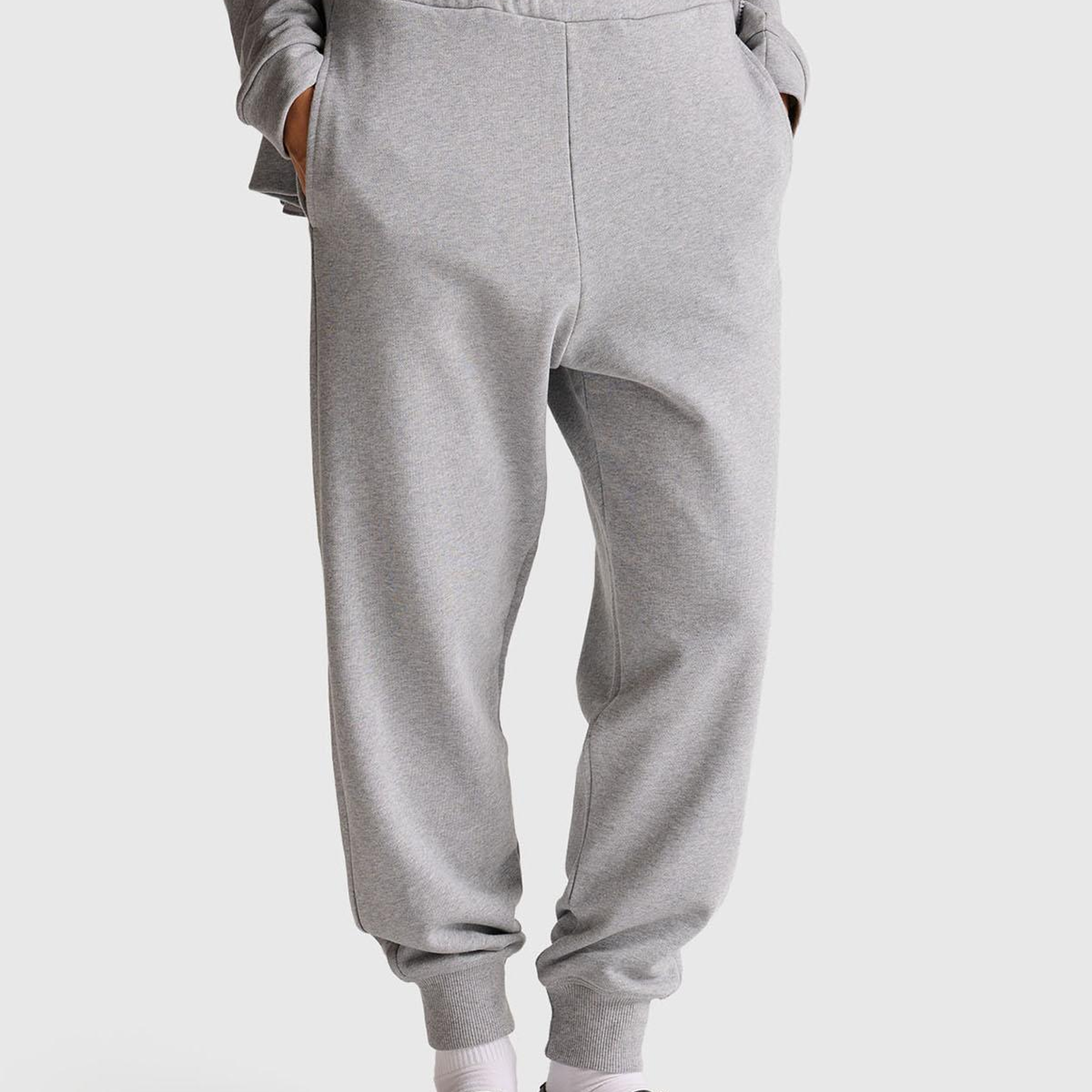 Kadın Gri Melanj %100 Pamuk Manşetli Beli Lastikli Regular Fit Eşofman Altı