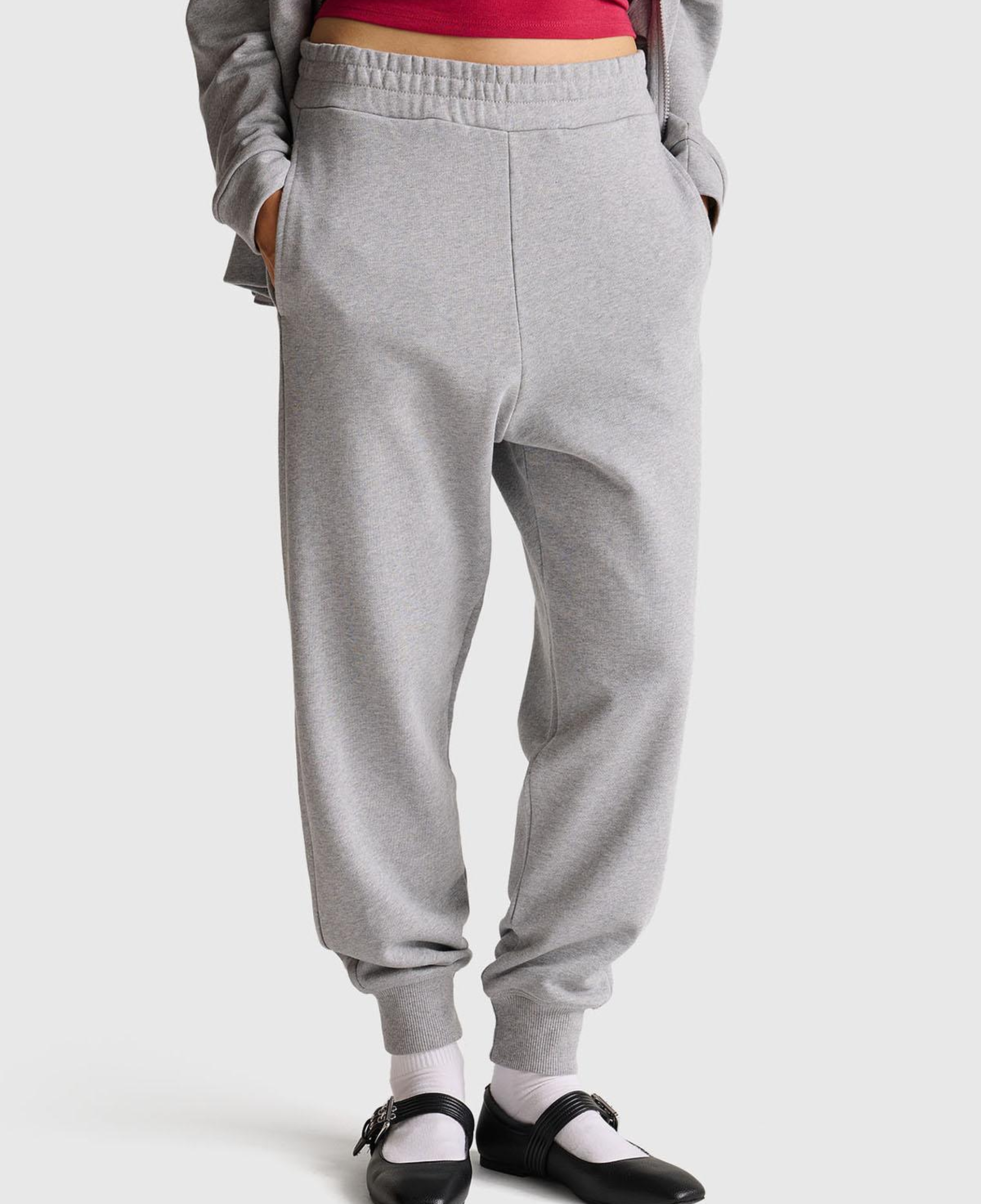 Kadın Gri Melanj %100 Pamuk Manşetli Beli Lastikli Regular Fit Eşofman Altı