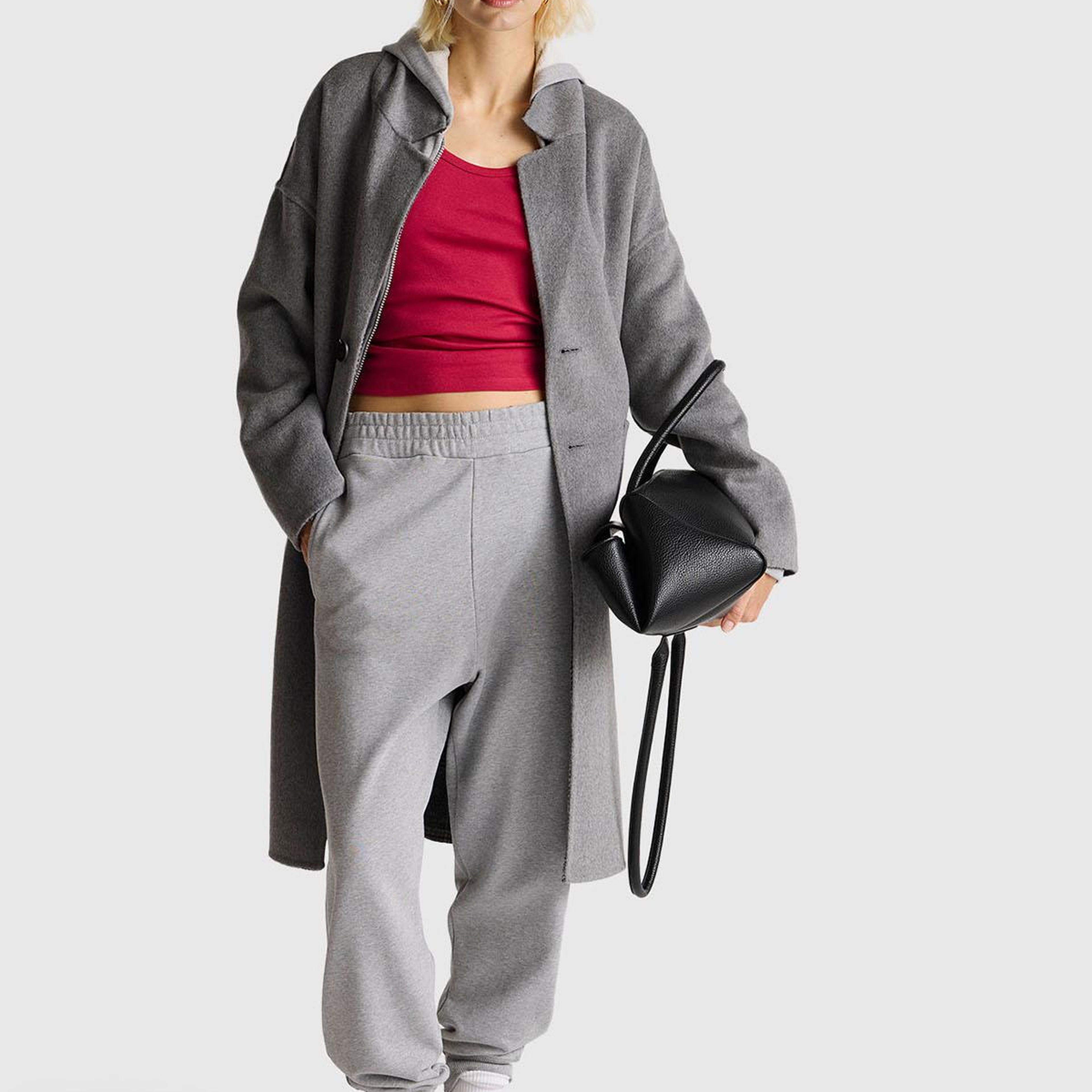 Kadın Gri Melanj %100 Pamuk Manşetli Beli Lastikli Regular Fit Eşofman Altı