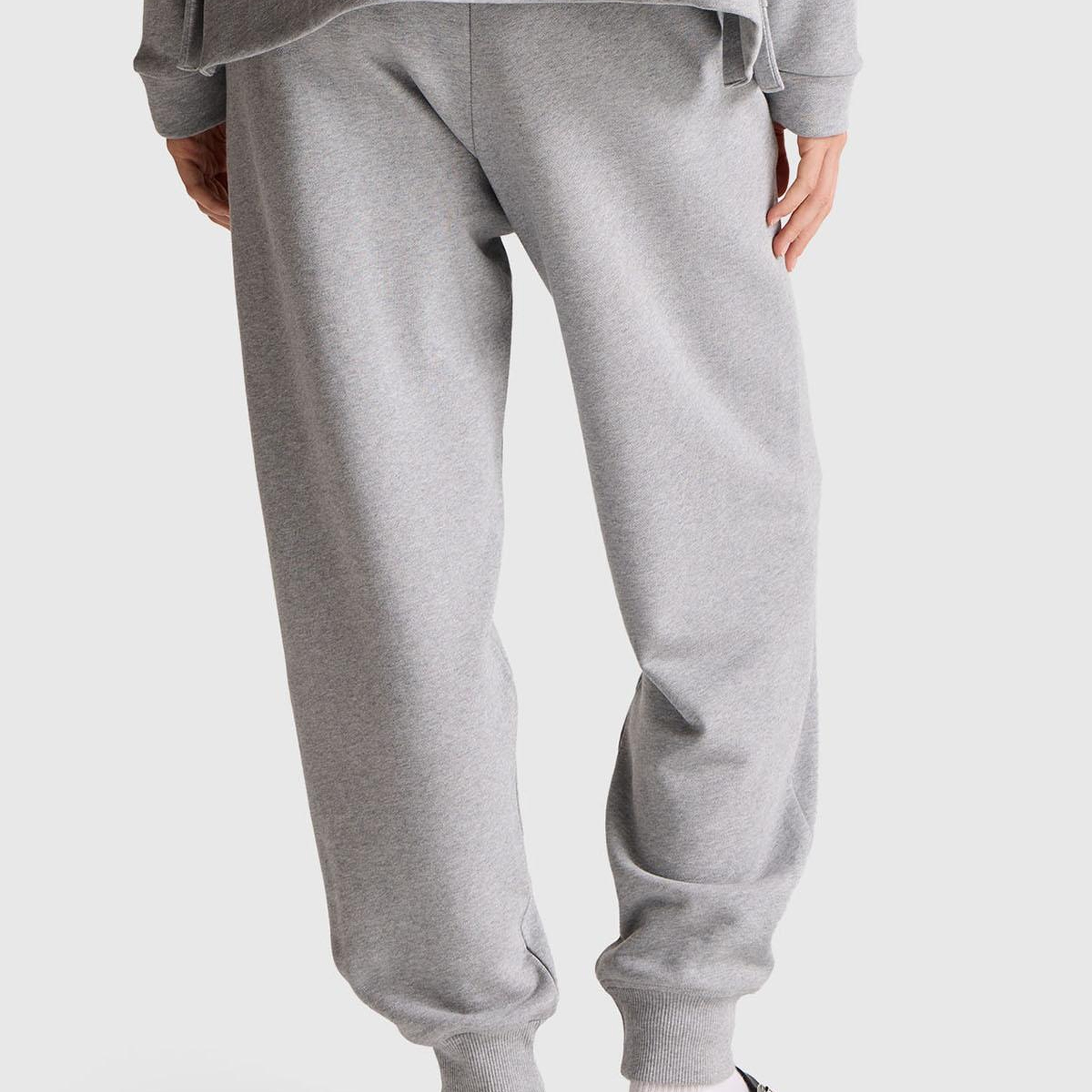 Kadın Gri Melanj %100 Pamuk Manşetli Beli Lastikli Regular Fit Eşofman Altı