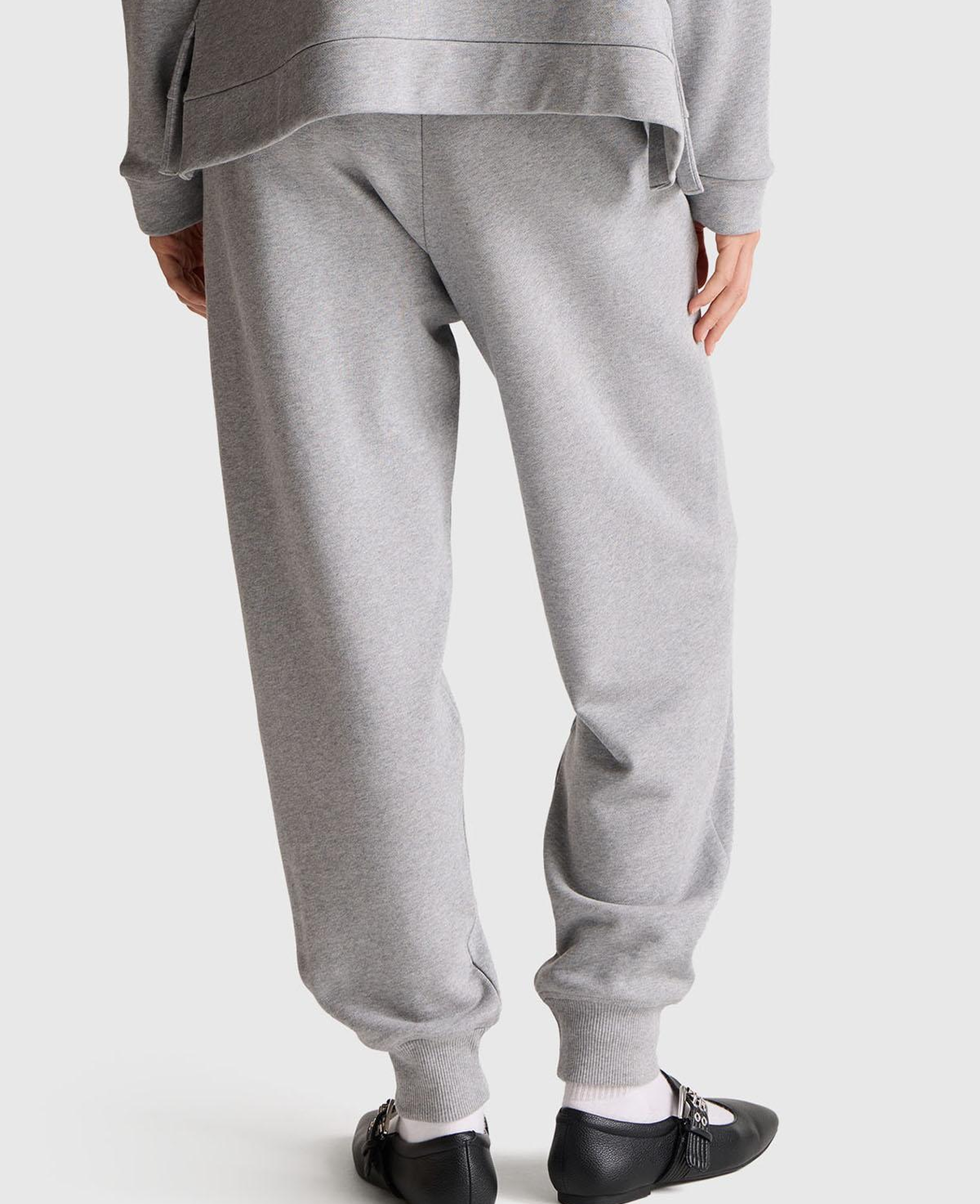 Kadın Gri Melanj %100 Pamuk Manşetli Beli Lastikli Regular Fit Eşofman Altı