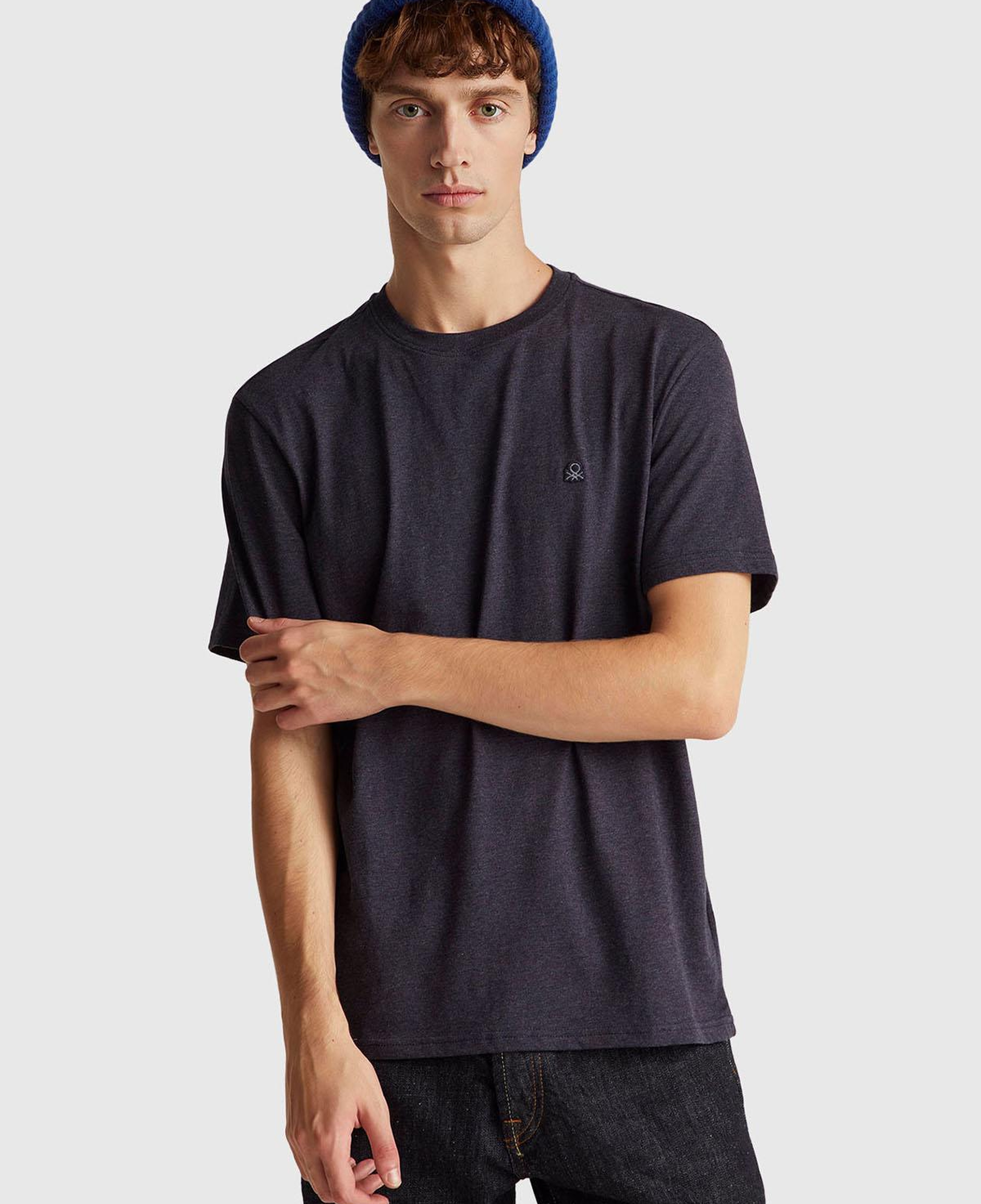 Erkek Lacivert Mix %100 Pamuk Logo İşlemeli Bisiklet Yaka T-Shirt