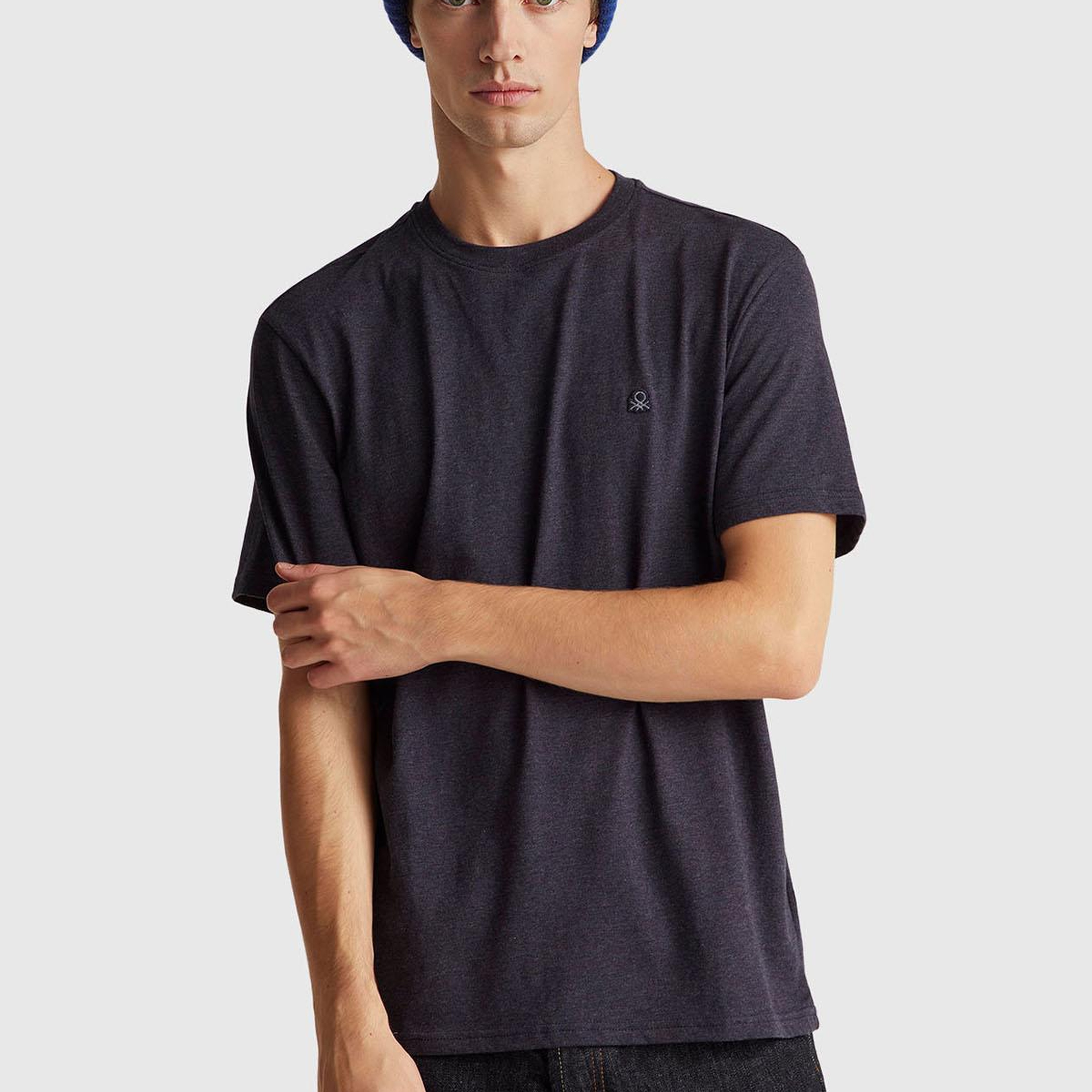 Erkek Lacivert Mix %100 Pamuk Logo İşlemeli Bisiklet Yaka T-Shirt