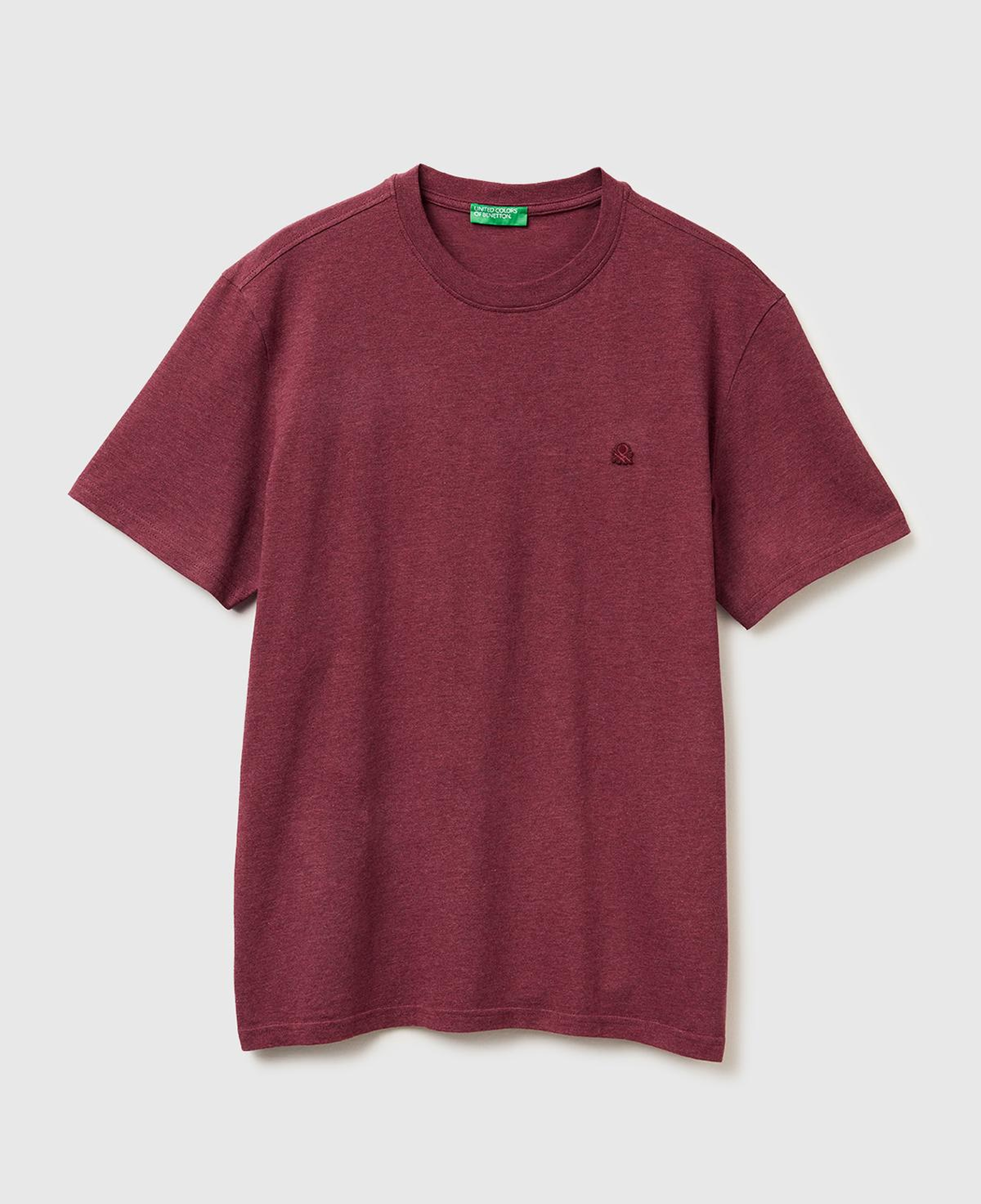 Erkek Bordo %100 Pamuk Logo İşlemeli Bisiklet Yaka T-Shirt