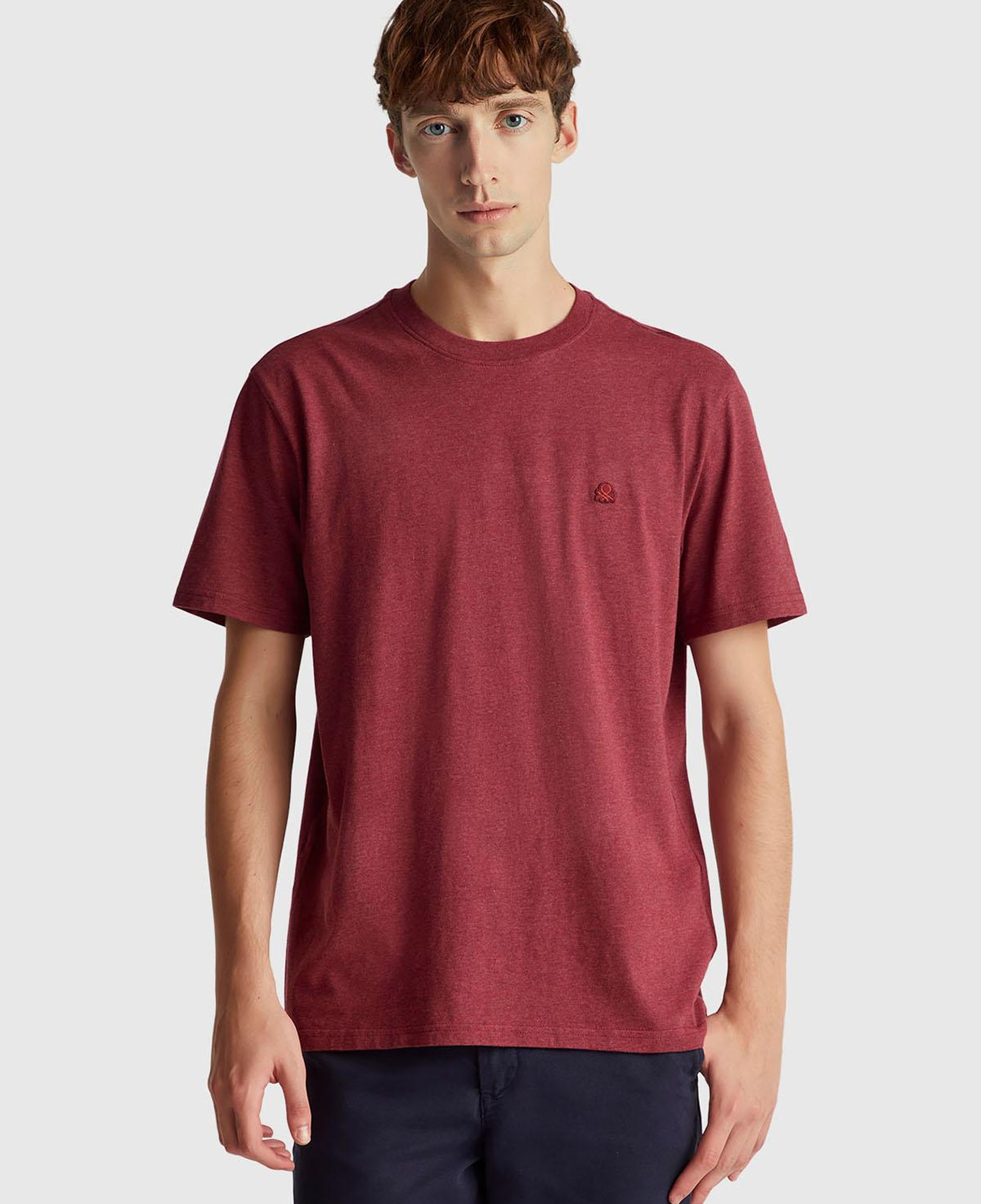 Erkek Bordo %100 Pamuk Logo İşlemeli Bisiklet Yaka T-Shirt