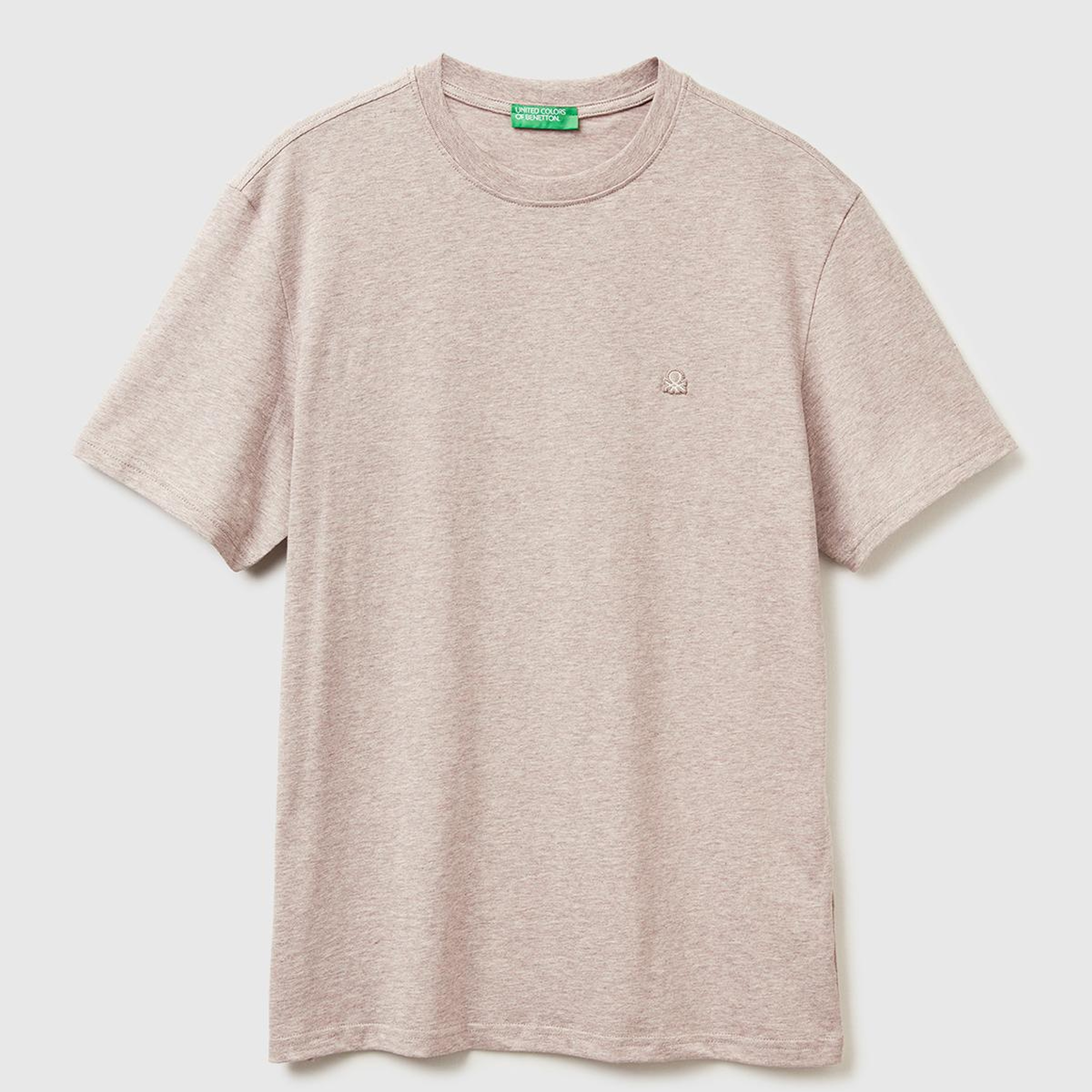 Erkek Gri %100 Pamuk Logo İşlemeli Bisiklet Yaka T-Shirt