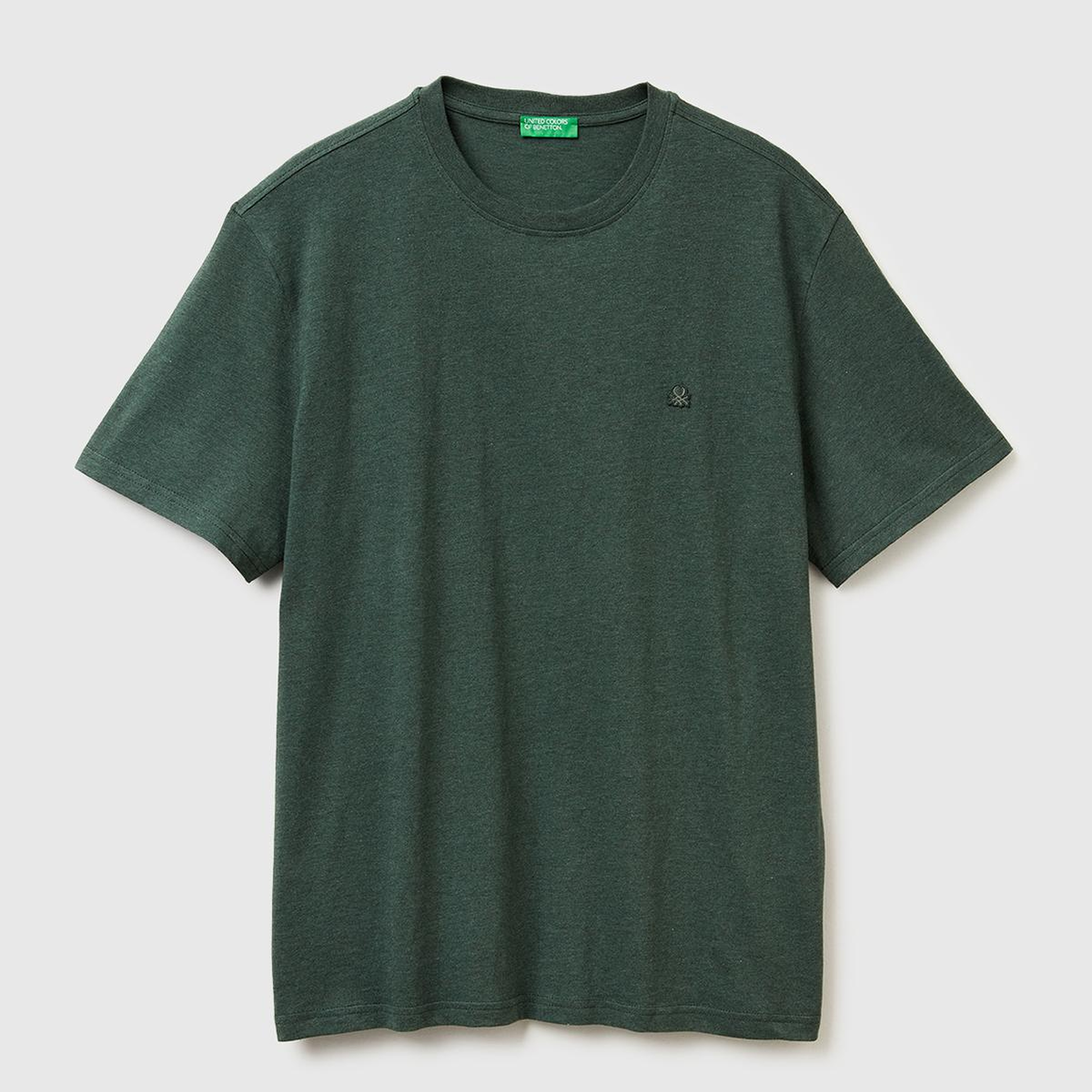 Erkek Yeşil %100 Pamuk Logo İşlemeli Bisiklet Yaka T-Shirt