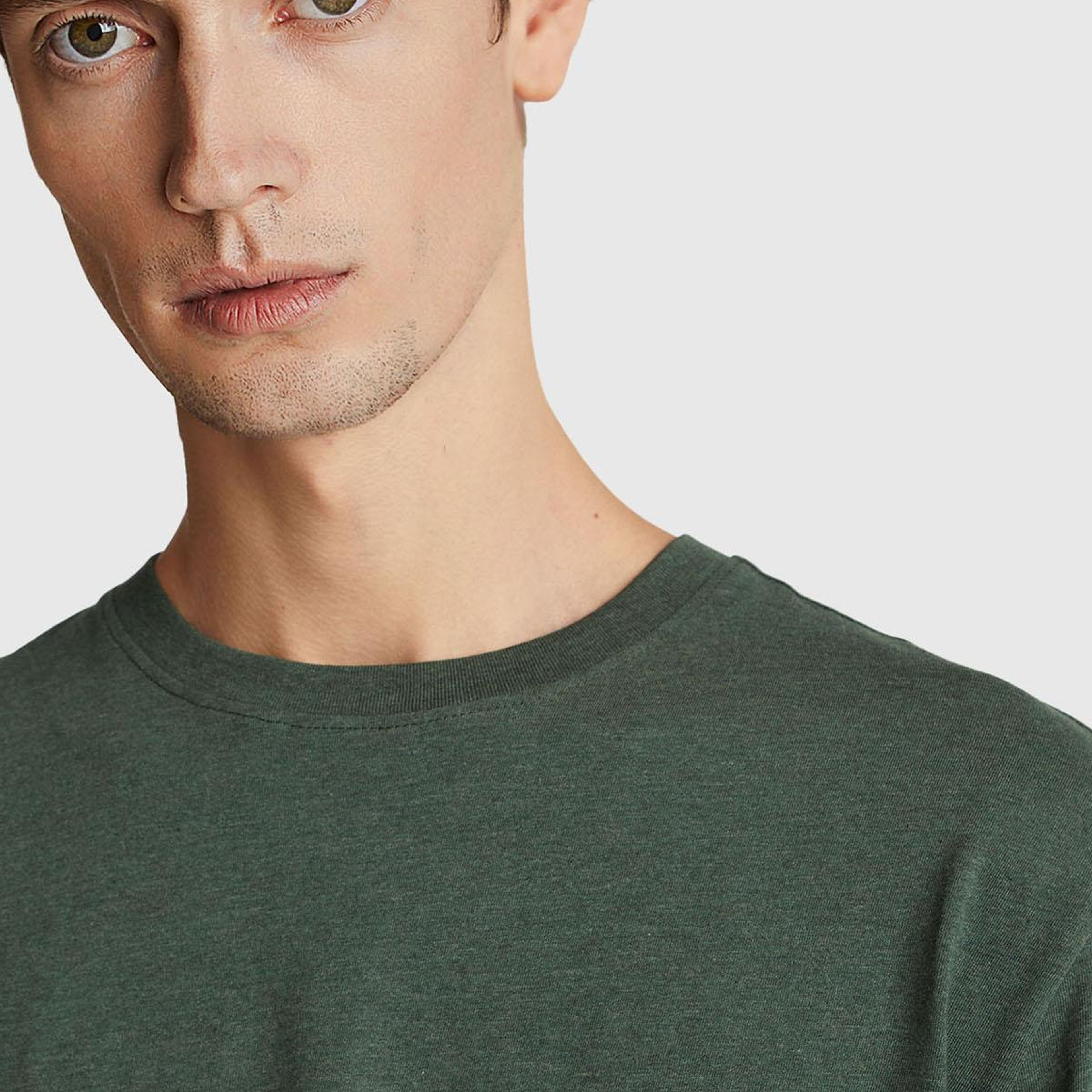 Erkek Yeşil %100 Pamuk Logo İşlemeli Bisiklet Yaka T-Shirt