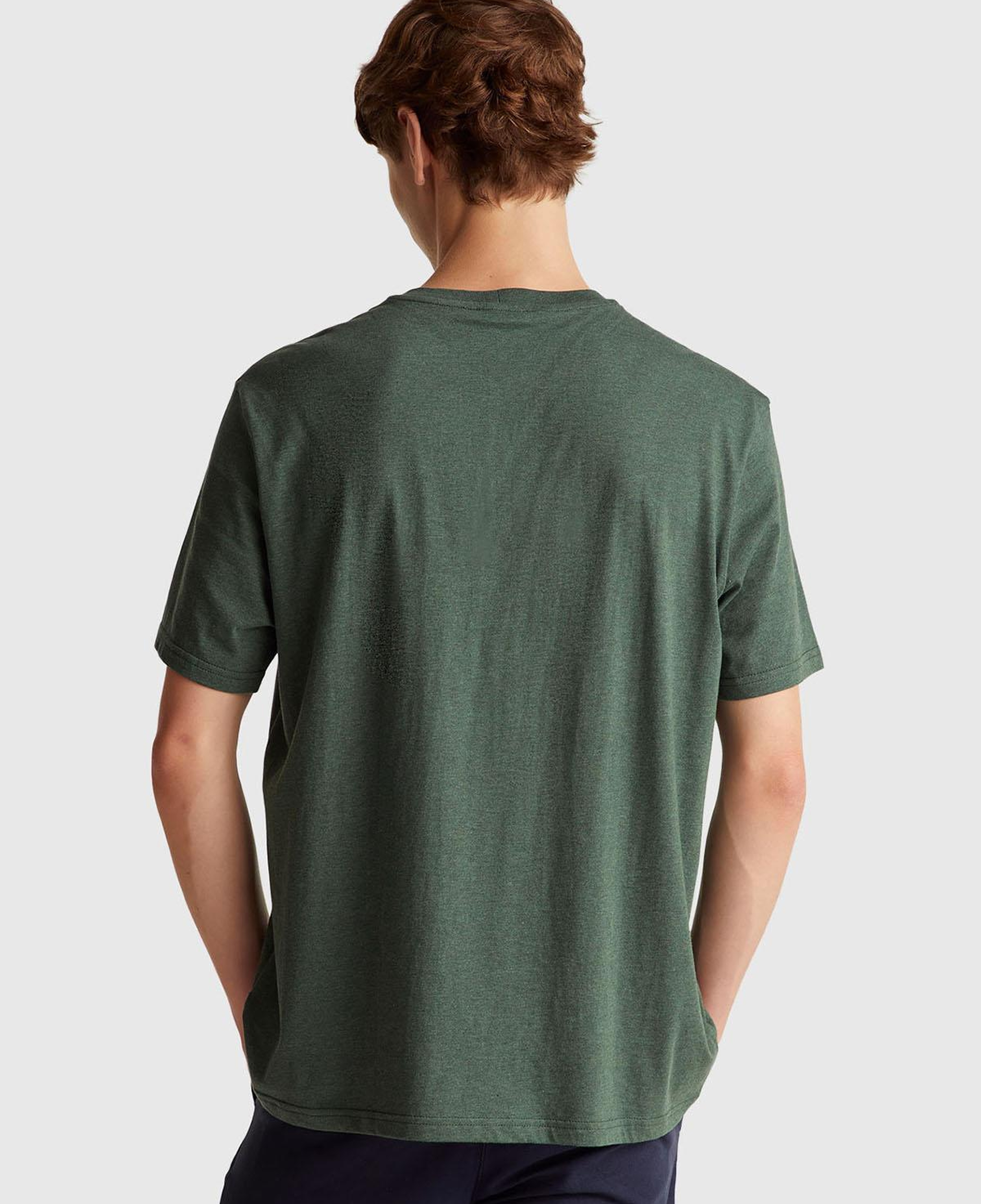 Erkek Yeşil %100 Pamuk Logo İşlemeli Bisiklet Yaka T-Shirt