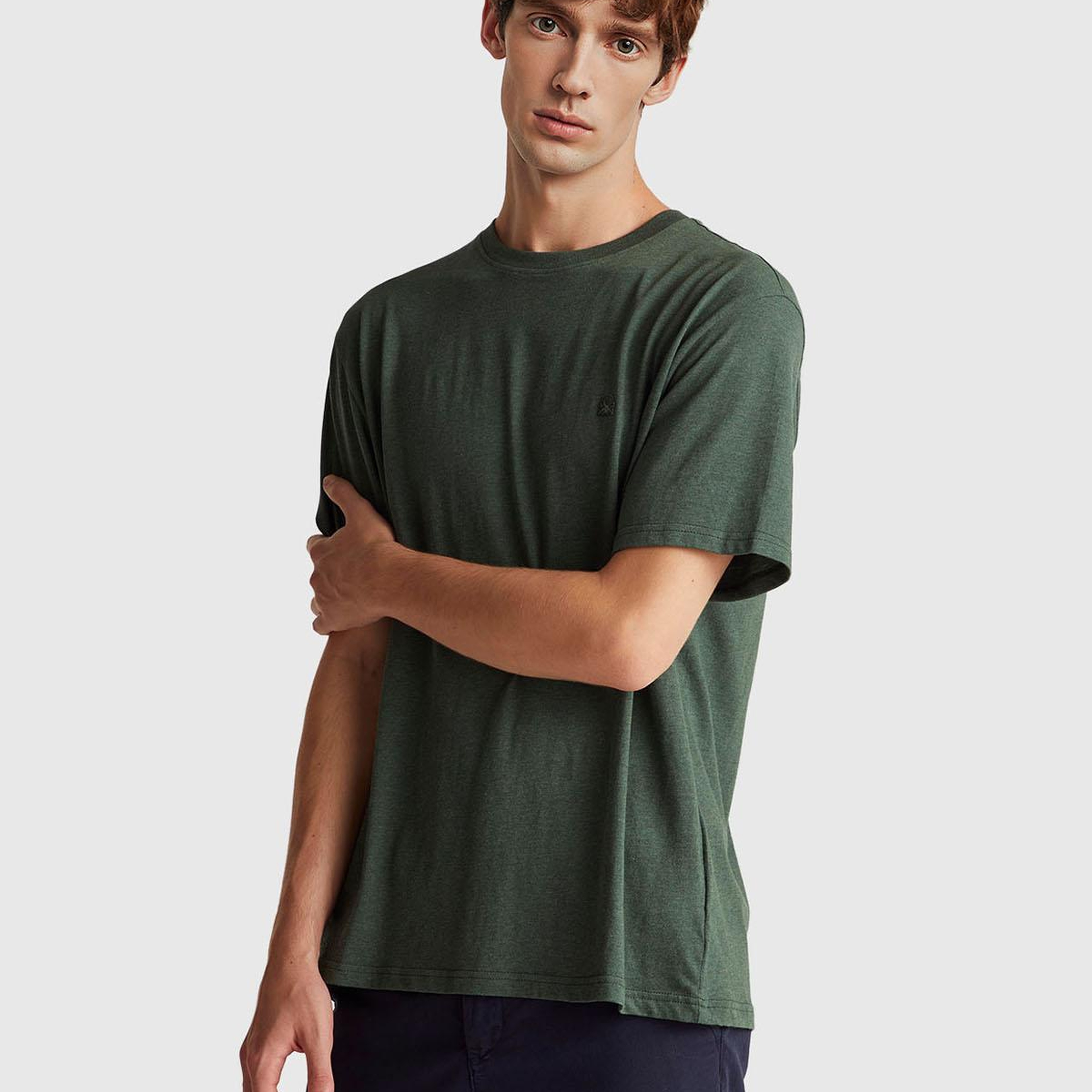 Erkek Yeşil %100 Pamuk Logo İşlemeli Bisiklet Yaka T-Shirt