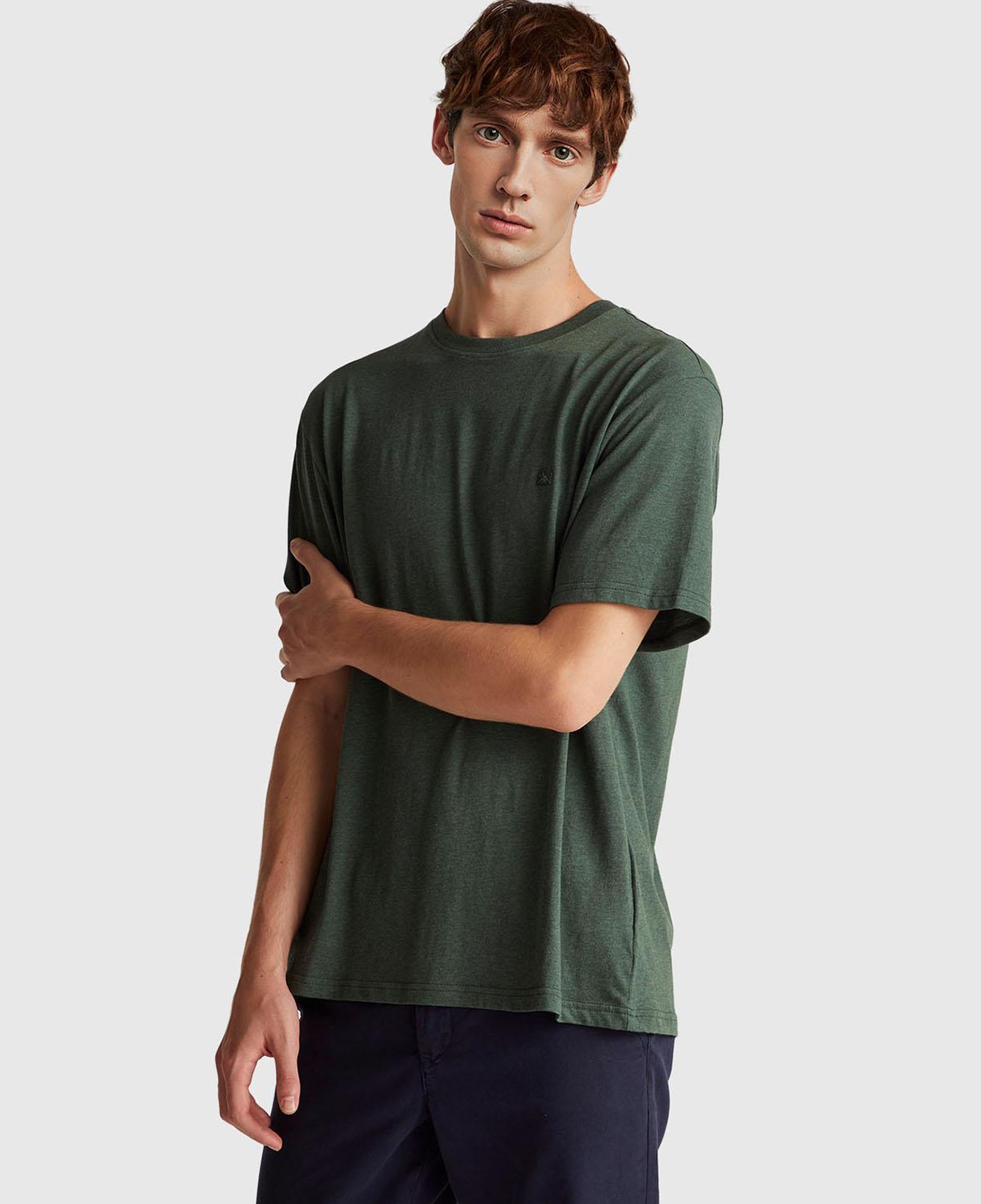 Erkek Yeşil %100 Pamuk Logo İşlemeli Bisiklet Yaka T-Shirt