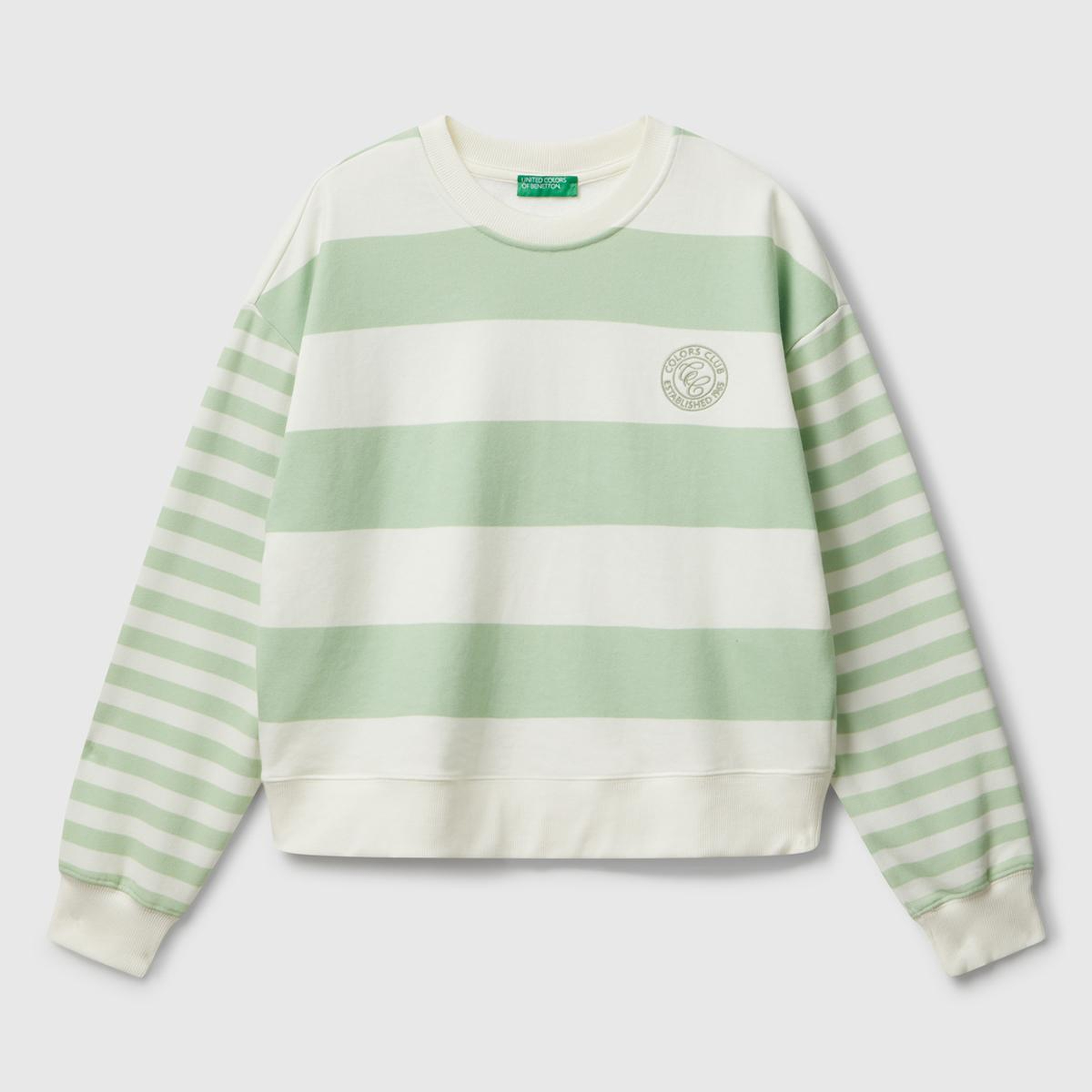 Kadın Açık Yeşil  Pamuk Karışımlı Göğsü Logo Baskılı Renk Bloklu Sweatshirt