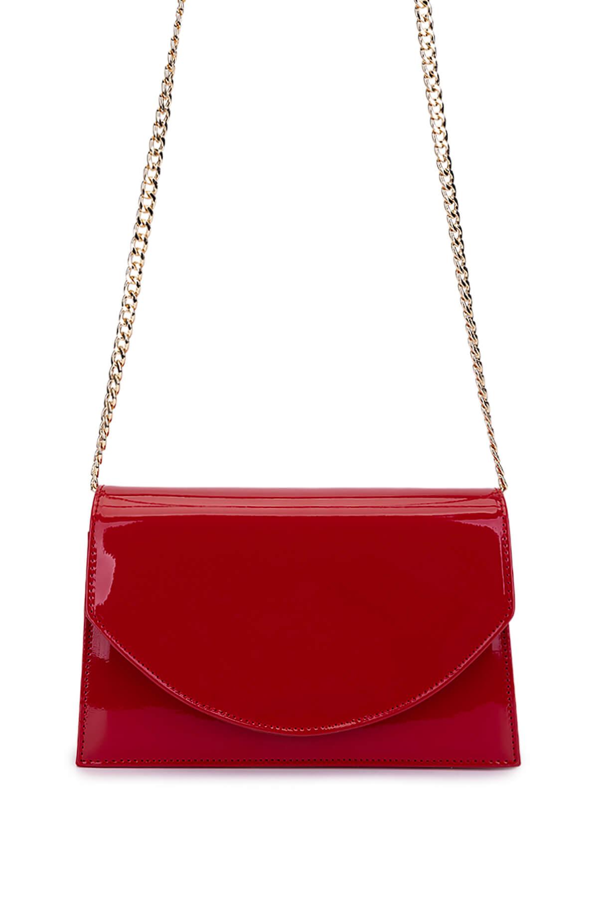 Tamer Tanca Kadın Suni Deri Kırmızı Rugan Kol Çantası