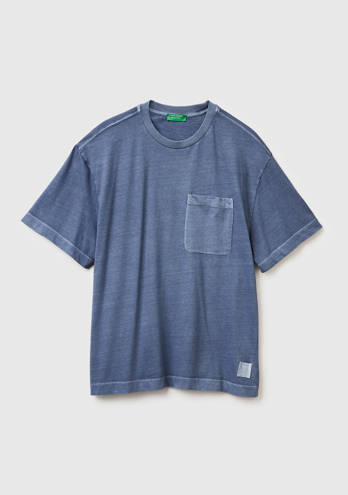 Erkek Gri %100 Pamuk Cep Detaylı Oversize Bisiklet Yaka T-Shirt