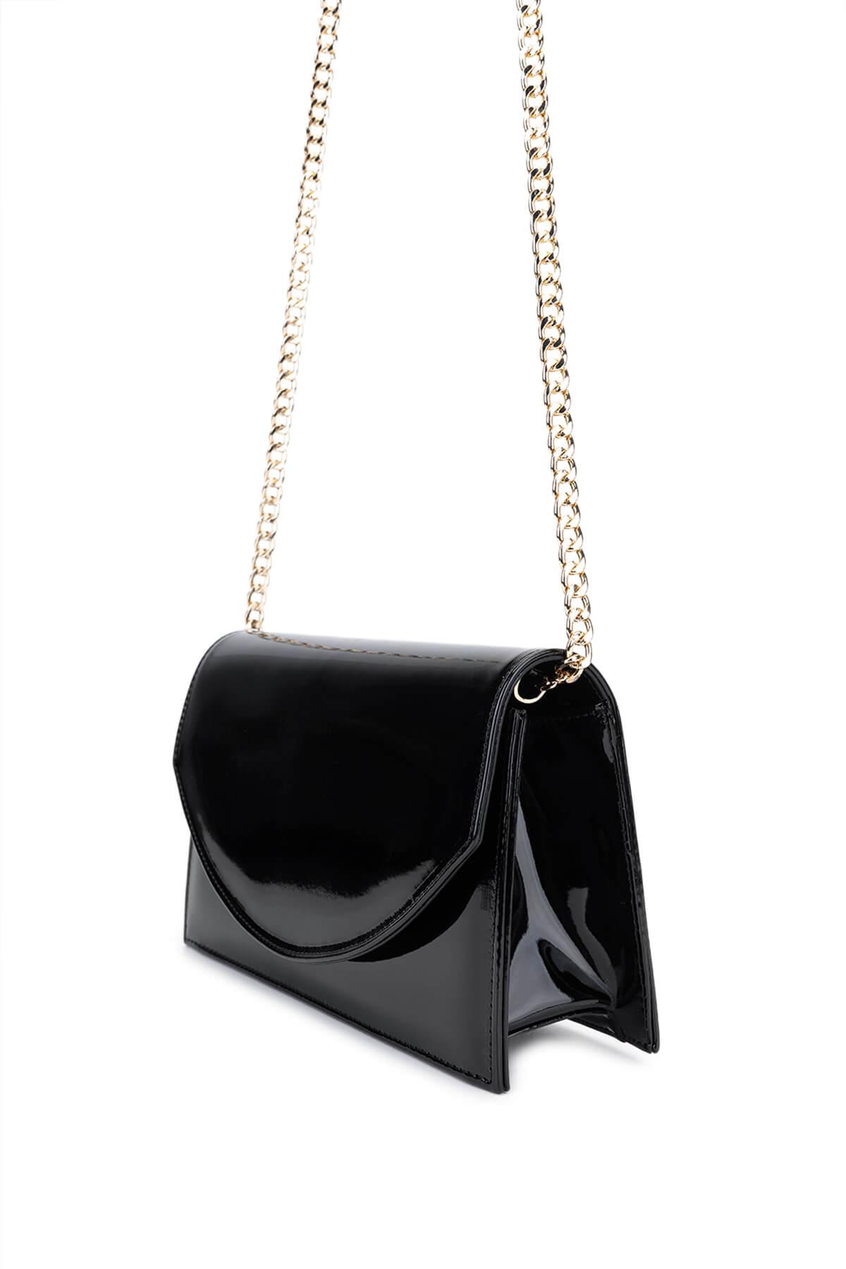 Tamer Tanca Kadın Suni Deri Siyah Rugan Kol Çantası