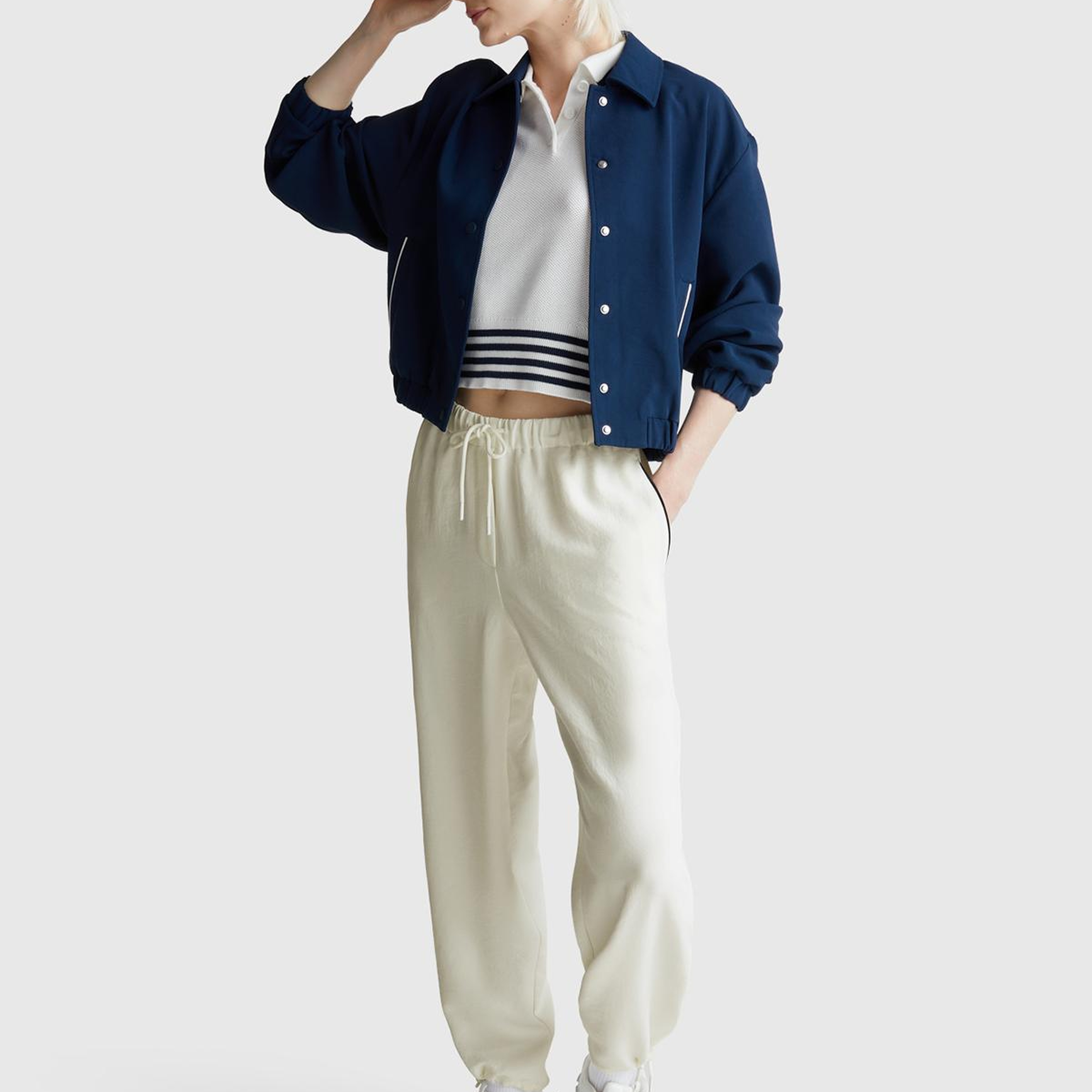 Kadın Krem Beli Bağcıklı Cepli Pantolon