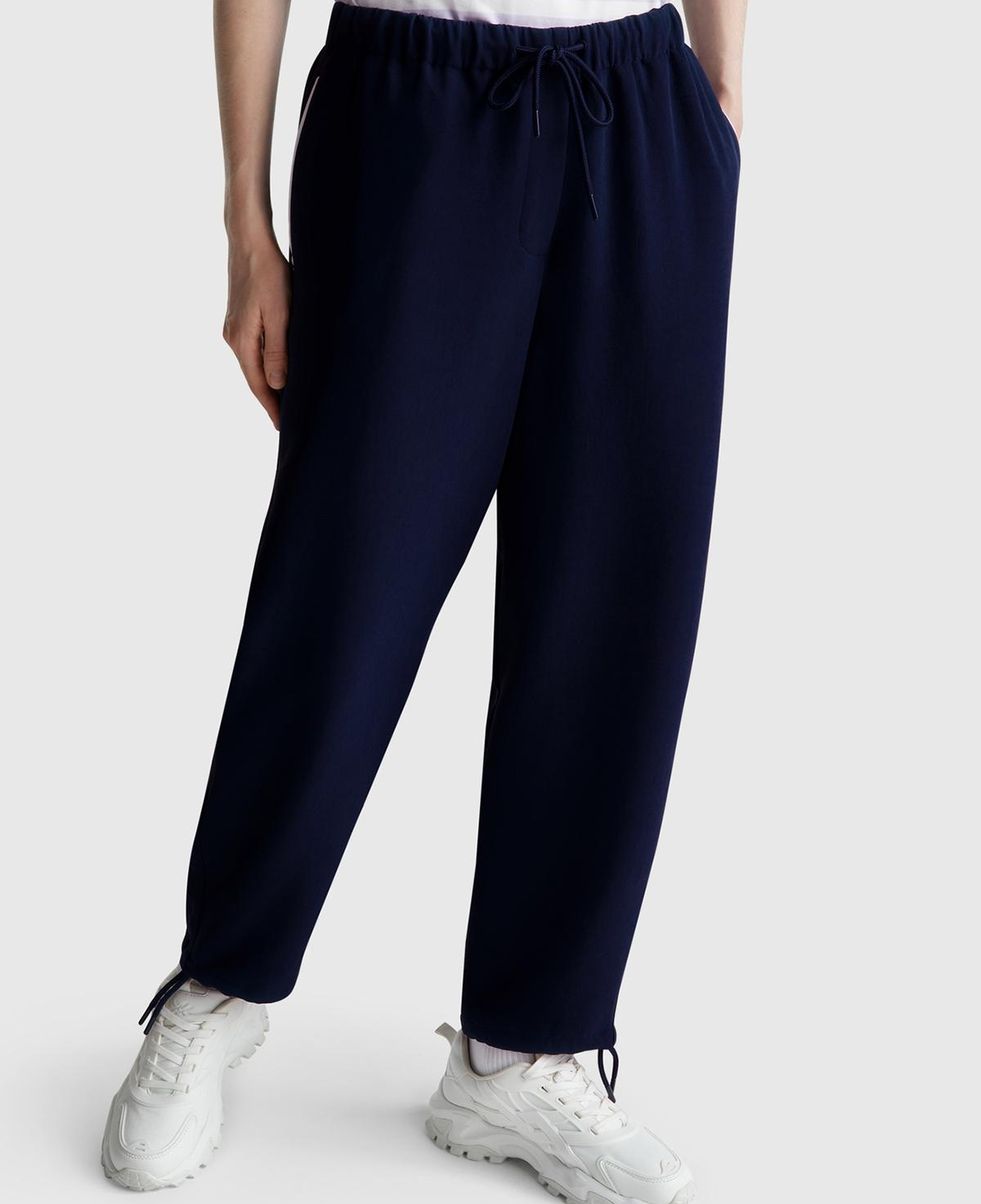 Kadın Lacivert Beli Bağcıklı Cepli Pantolon