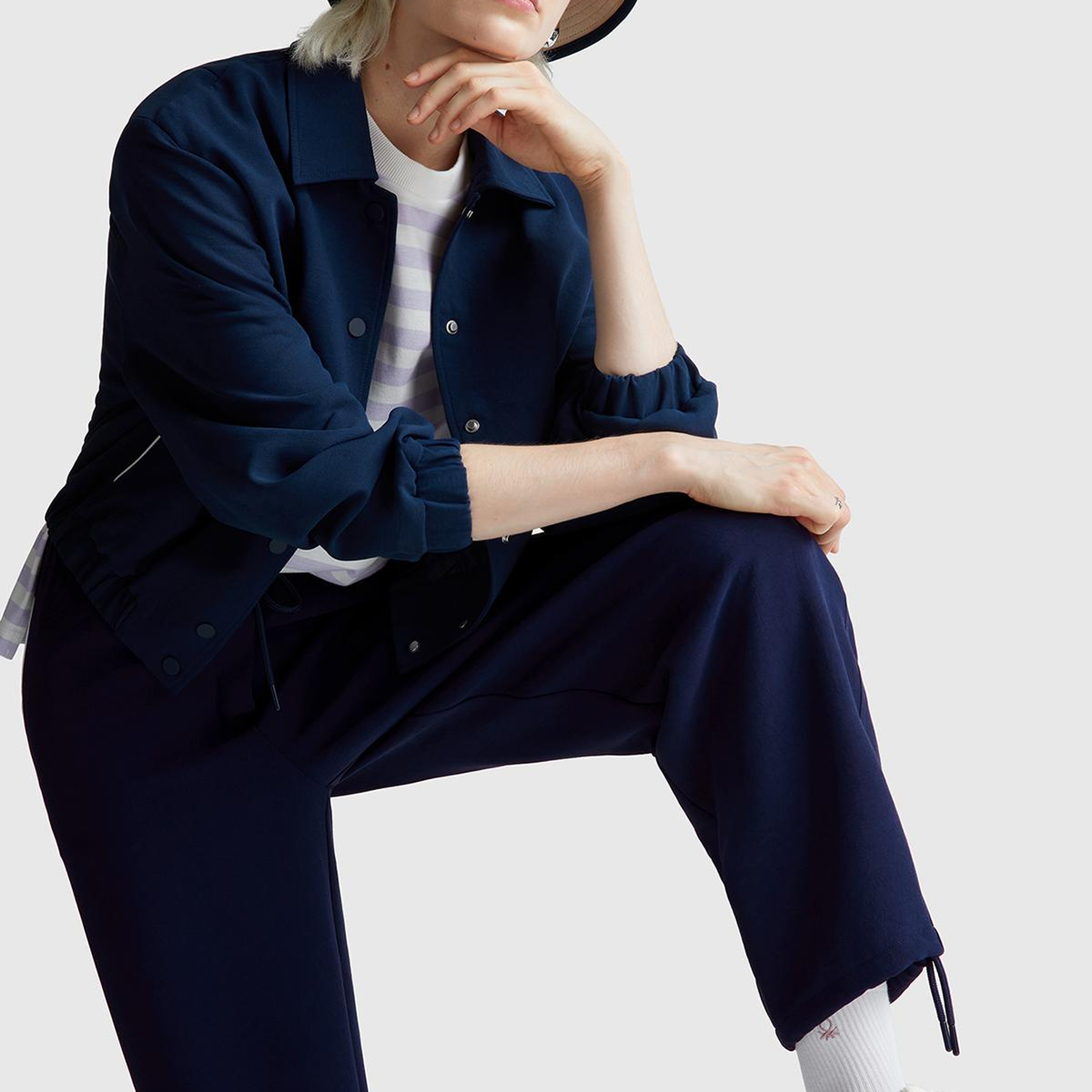 Kadın Lacivert Beli Bağcıklı Cepli Pantolon