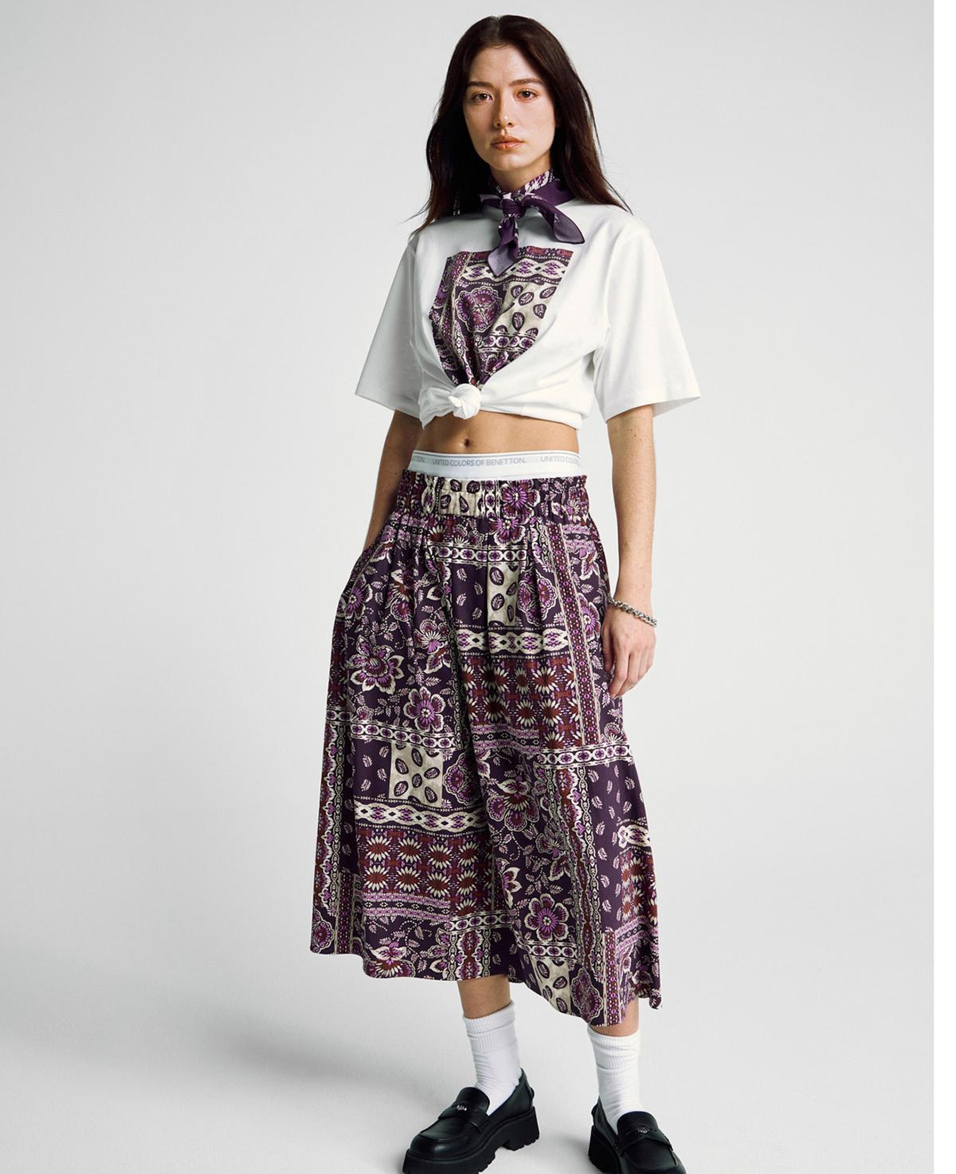 Kadın Bordo %100 Pamuk Desenli Beli Lastikli Cepli Poplin Etek