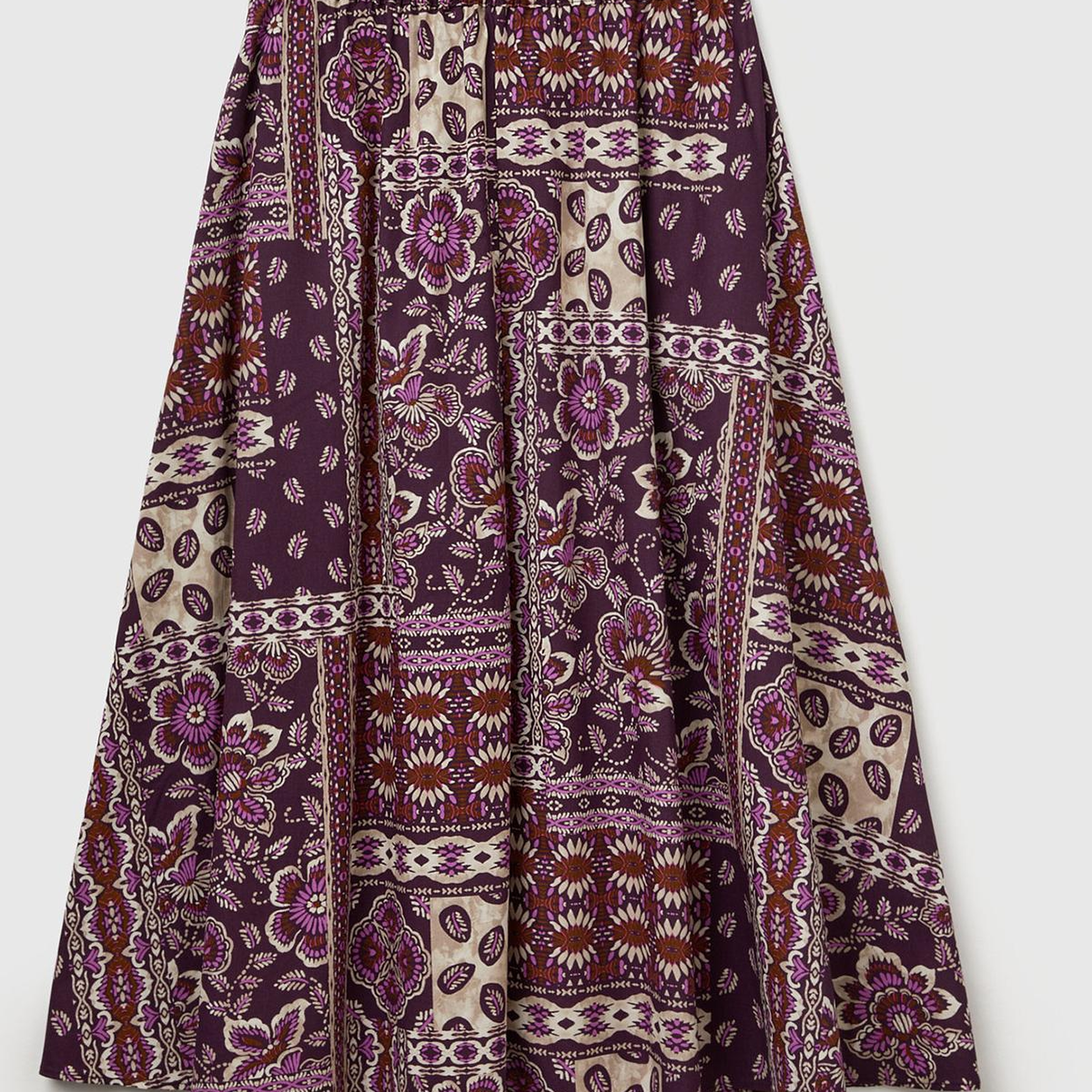 Kadın Bordo %100 Pamuk Desenli Beli Lastikli Cepli Poplin Etek