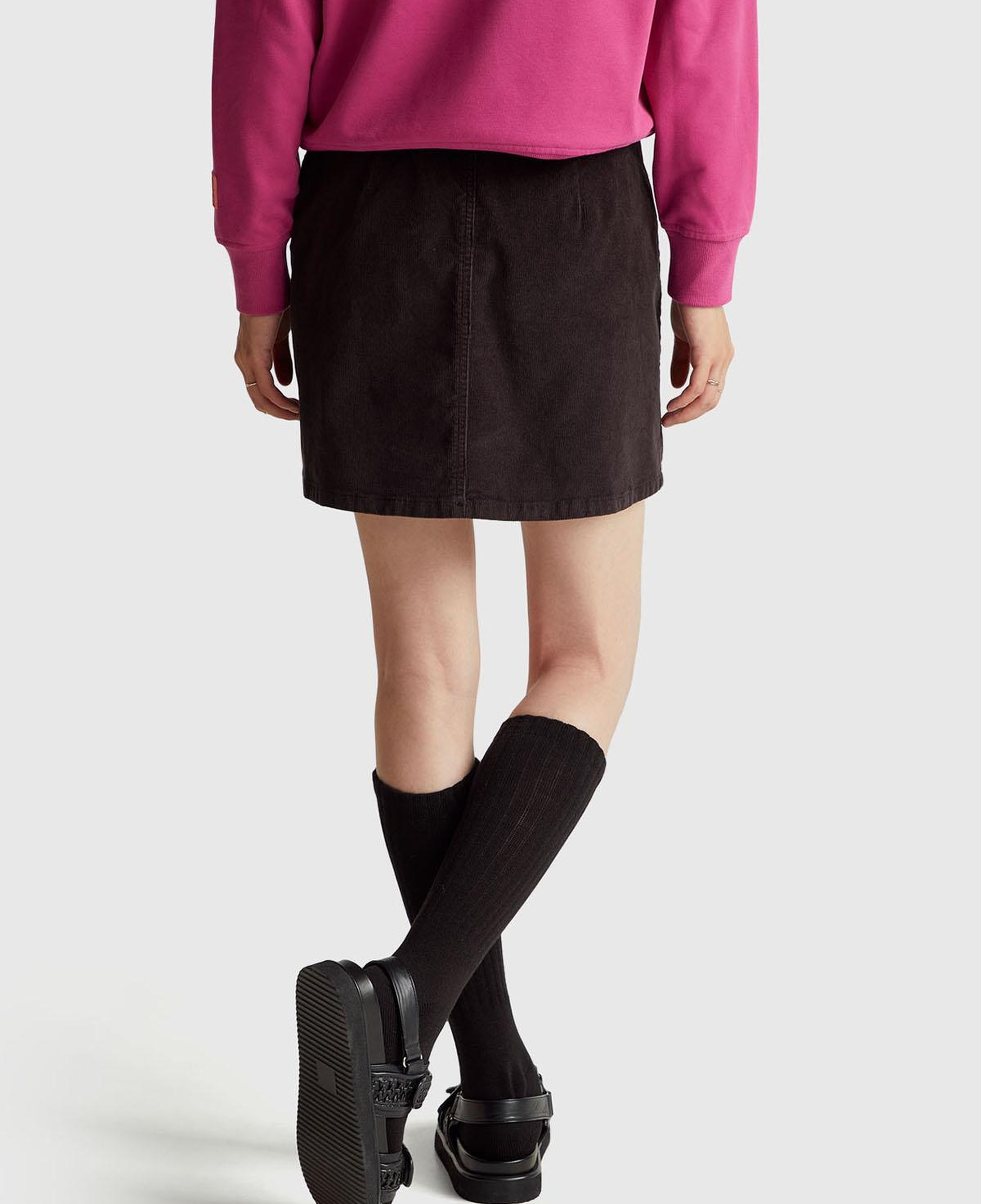 Kadın Siyah Pamuk Karışımlı Yandan Fermuarlı Kadife Mini Etek
