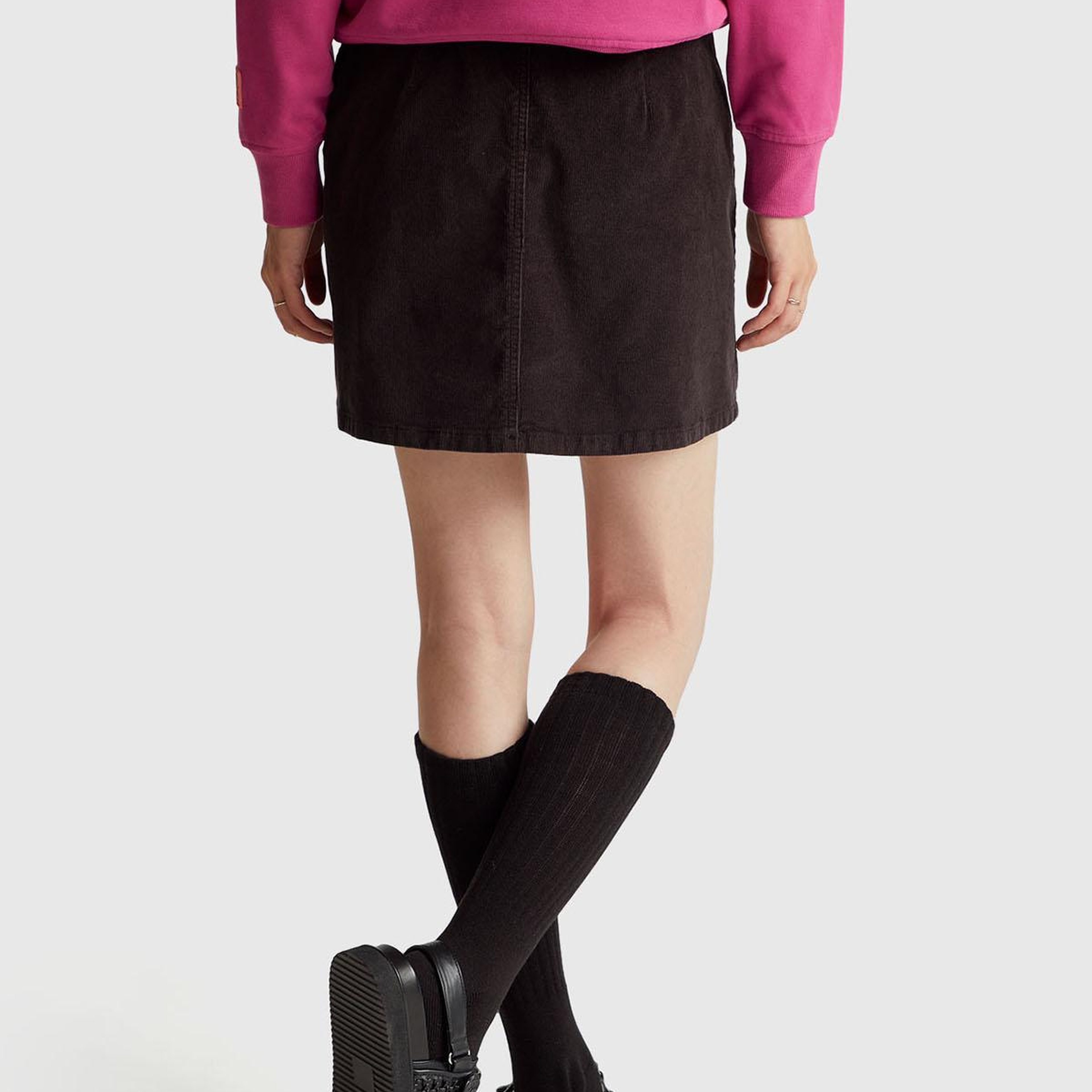 Kadın Siyah Pamuk Karışımlı Yandan Fermuarlı Kadife Mini Etek