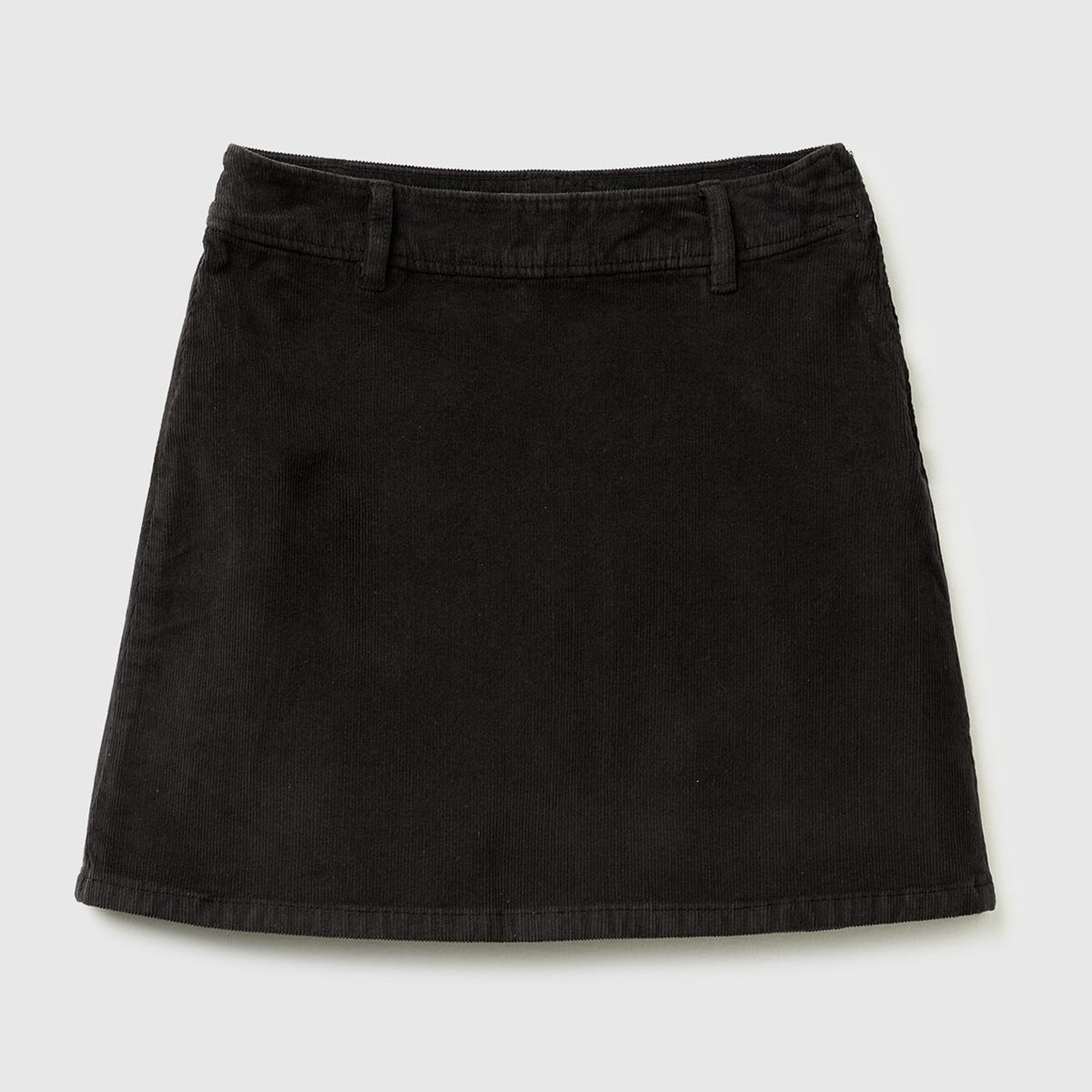 Kadın Siyah Pamuk Karışımlı Yandan Fermuarlı Kadife Mini Etek