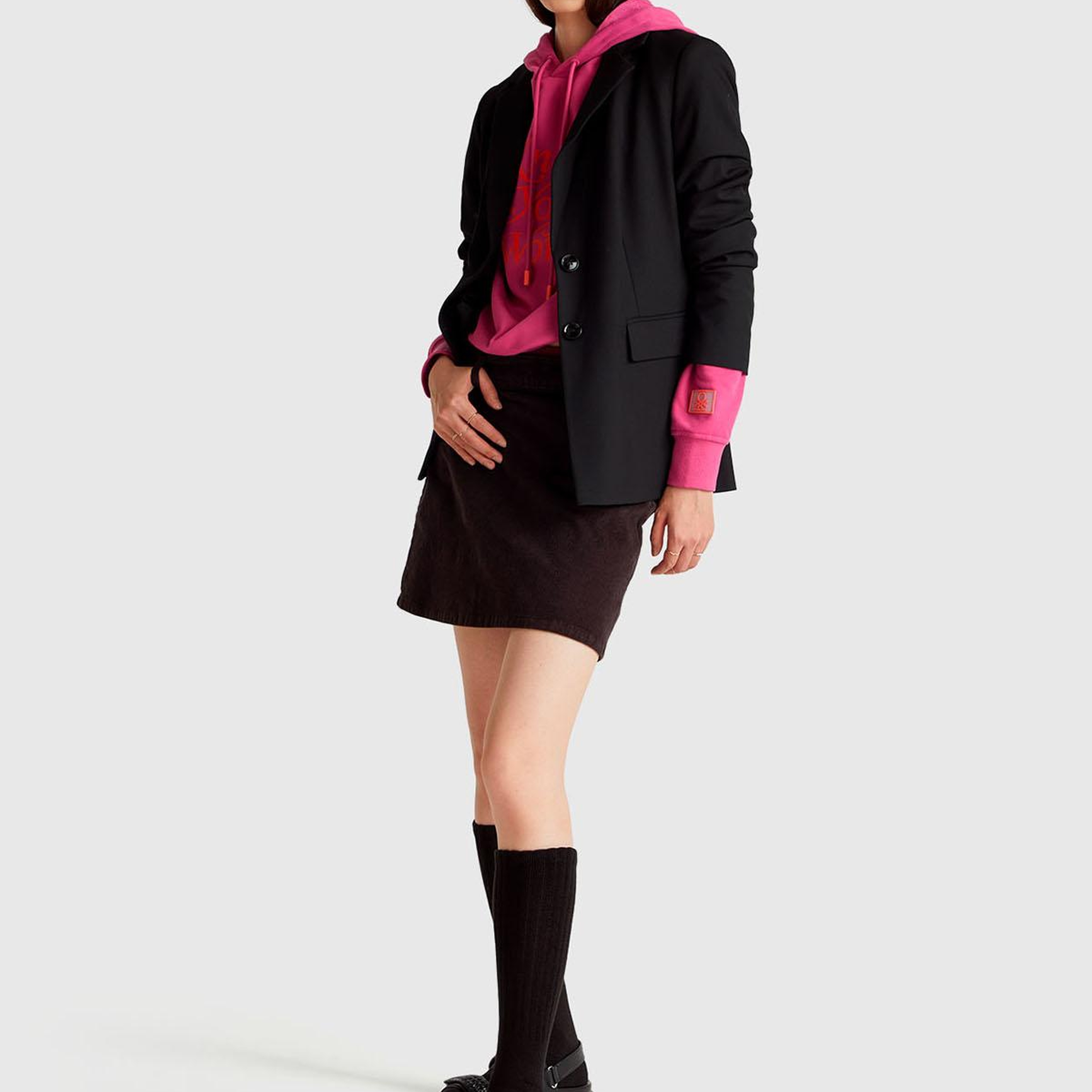 Kadın Siyah Pamuk Karışımlı Yandan Fermuarlı Kadife Mini Etek