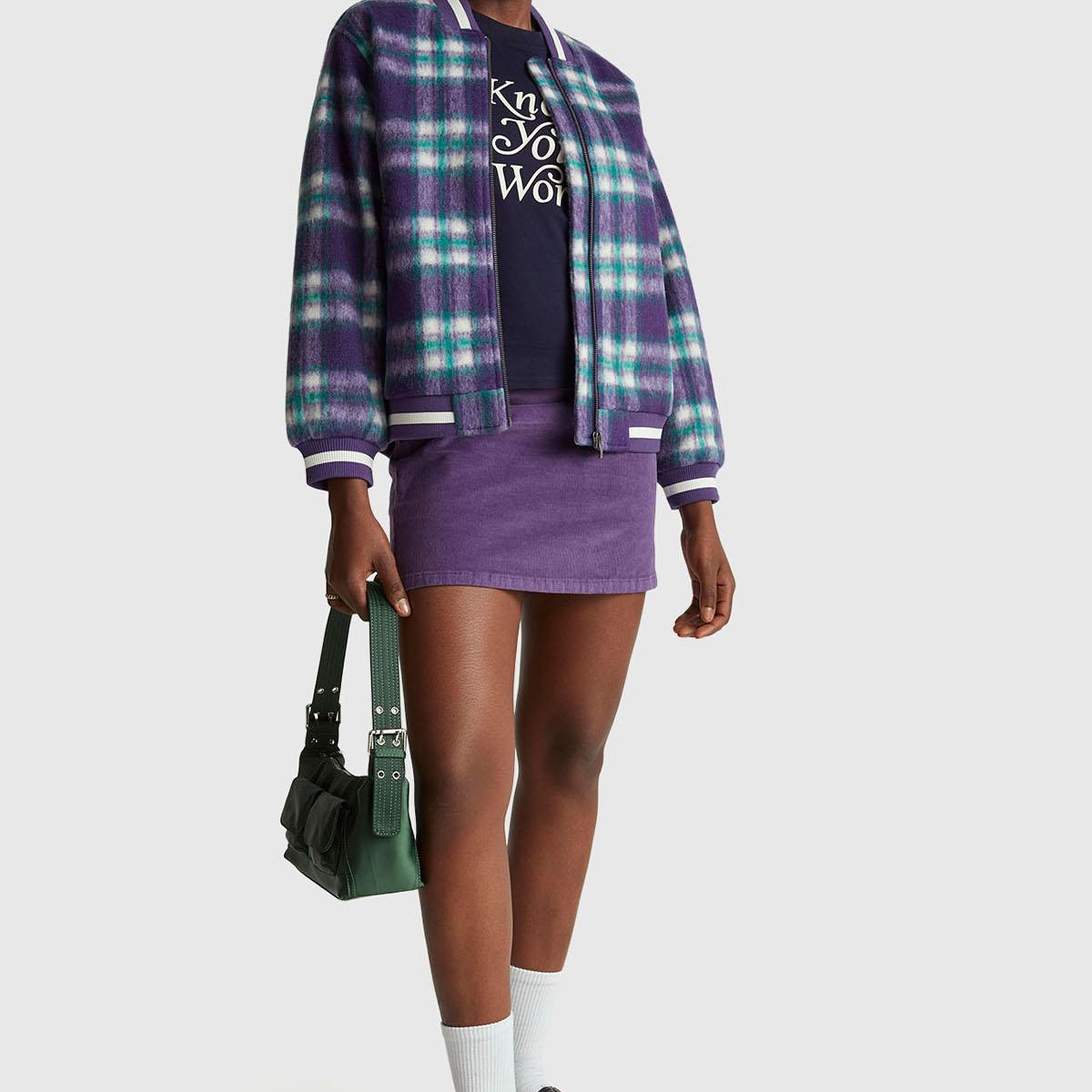 Kadın Mor Pamuk Karışımlı Yandan Fermuarlı Kadife Mini Etek