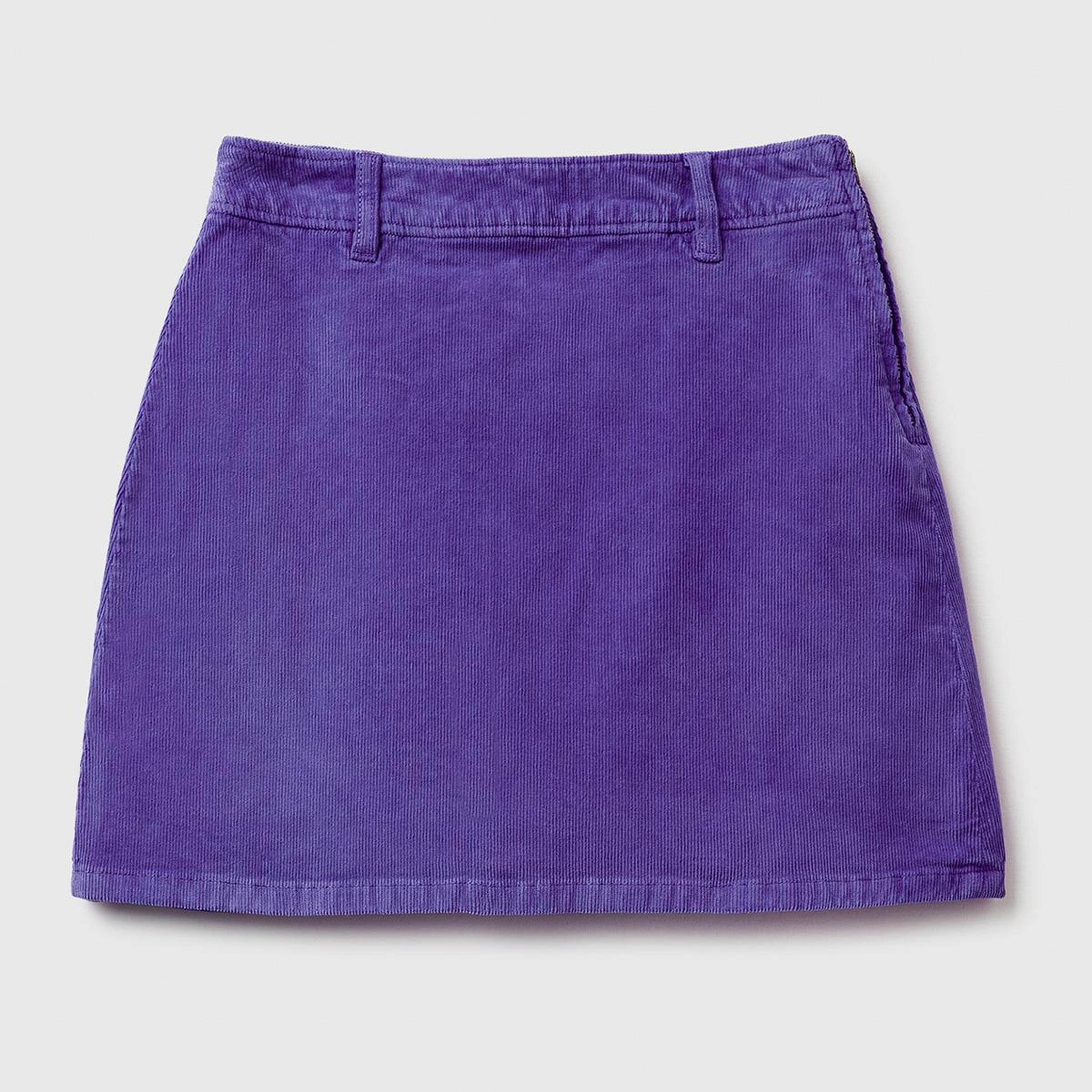 Kadın Mor Pamuk Karışımlı Yandan Fermuarlı Kadife Mini Etek