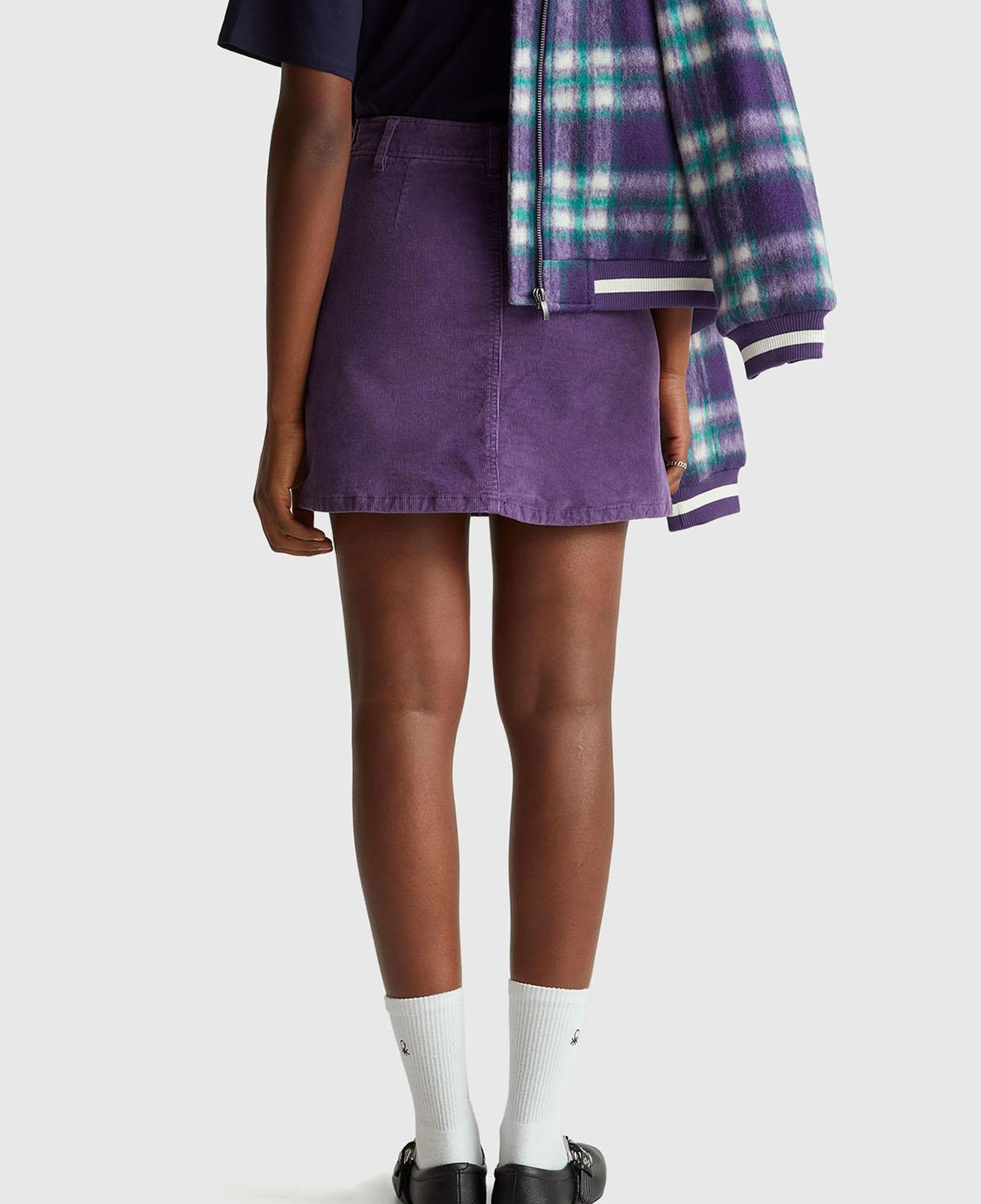 Kadın Mor Pamuk Karışımlı Yandan Fermuarlı Kadife Mini Etek