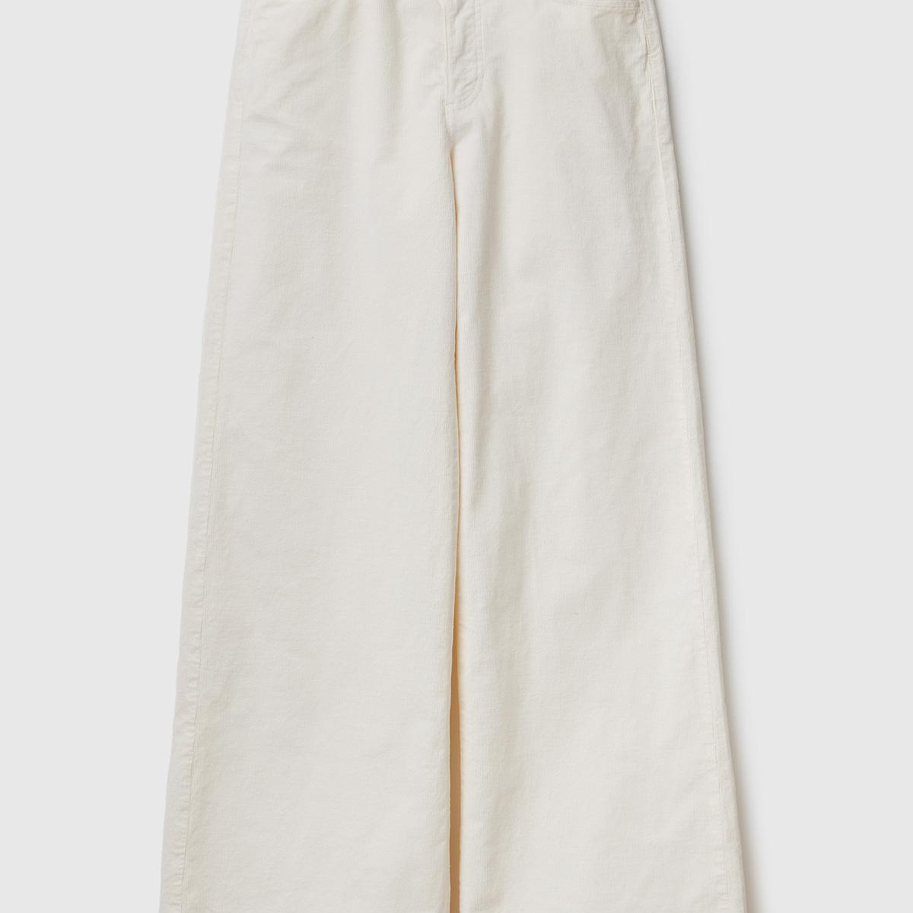 Kadın Krem Pamuk Karışımlı Arkası Logo Etiketli Geniş Paça  Kadife Pantolon