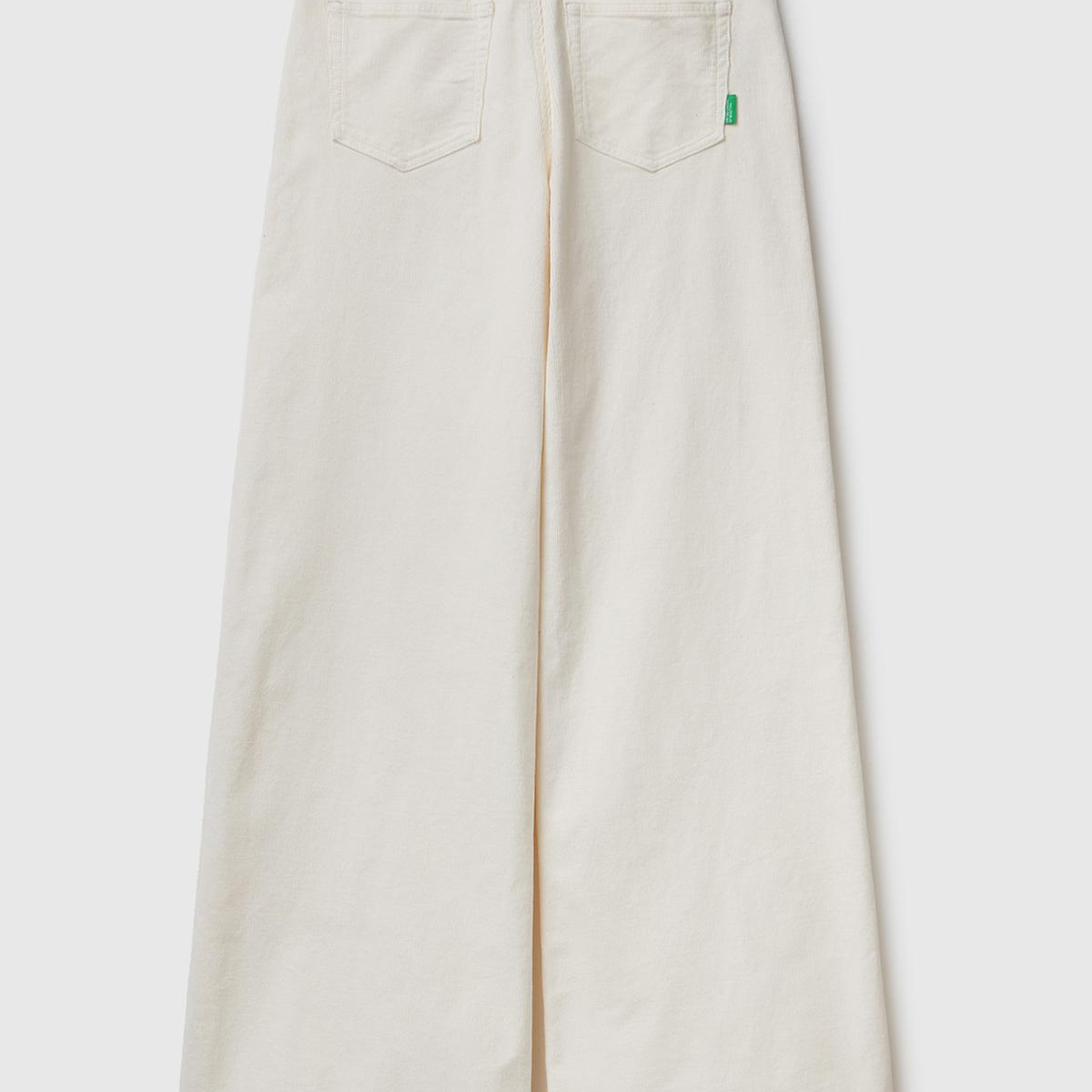 Kadın Krem Pamuk Karışımlı Arkası Logo Etiketli Geniş Paça  Kadife Pantolon