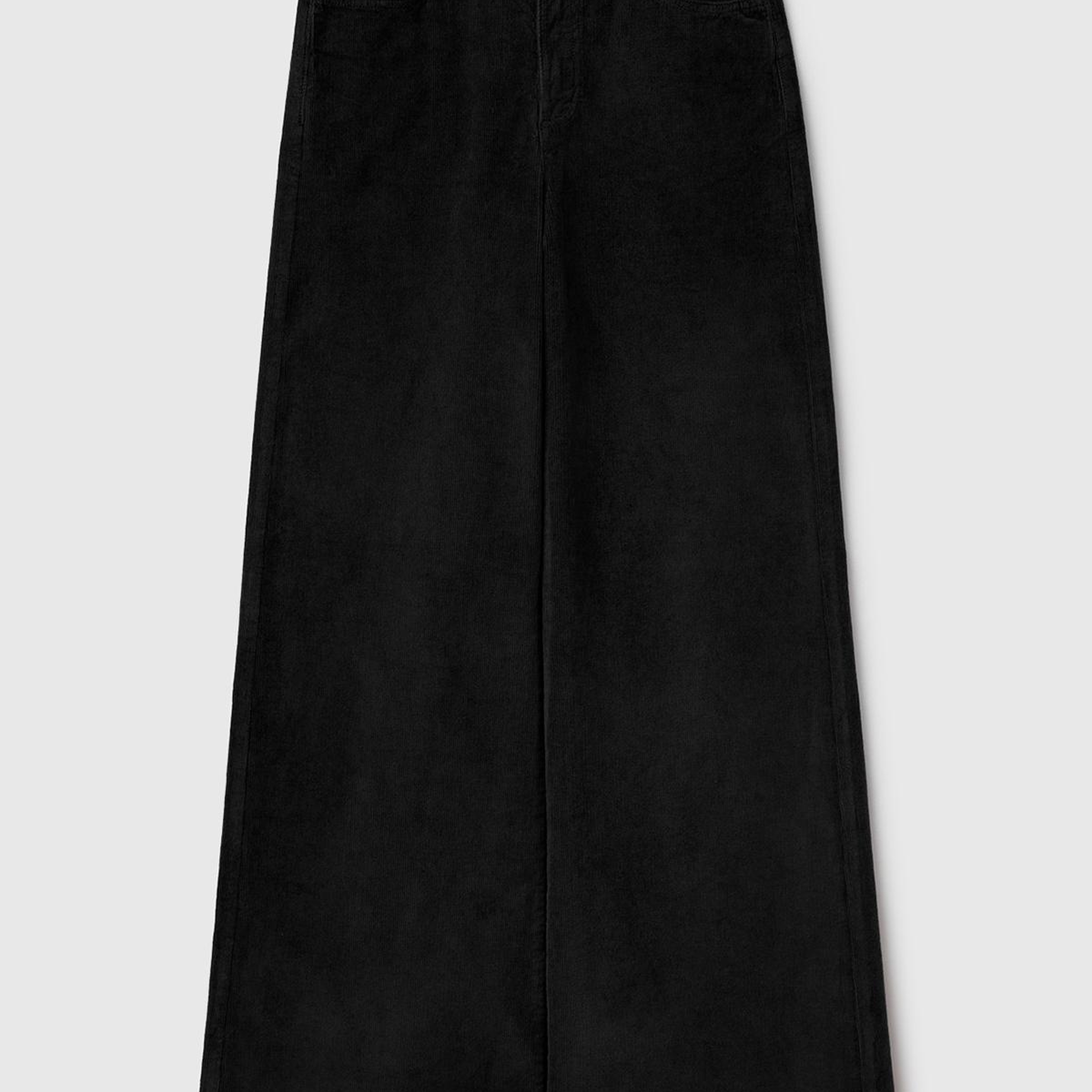 Kadın Sİyah Pamuk Karışımlı Arkası Logo Etiketli Geniş Paça  Kadife Pantolon