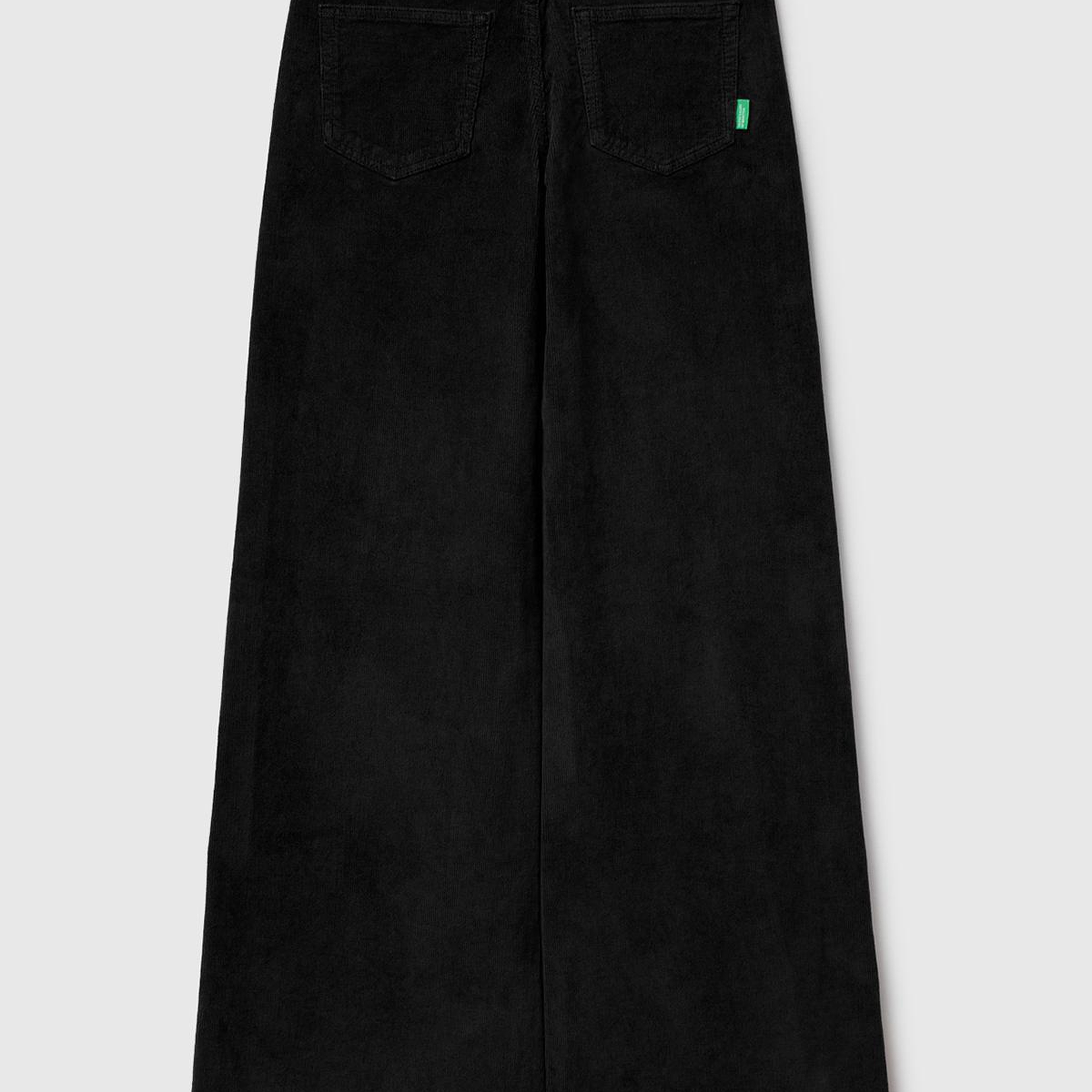 Kadın Sİyah Pamuk Karışımlı Arkası Logo Etiketli Geniş Paça  Kadife Pantolon