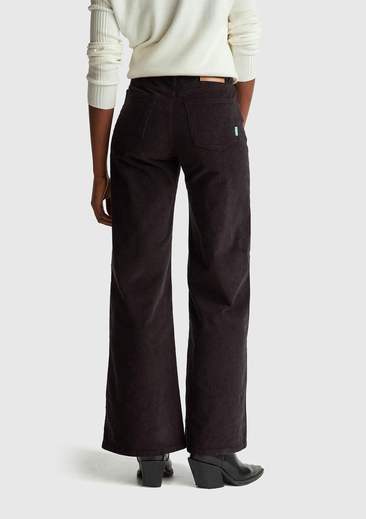 Kadın Sİyah Pamuk Karışımlı Arkası Logo Etiketli Geniş Paça  Kadife Pantolon