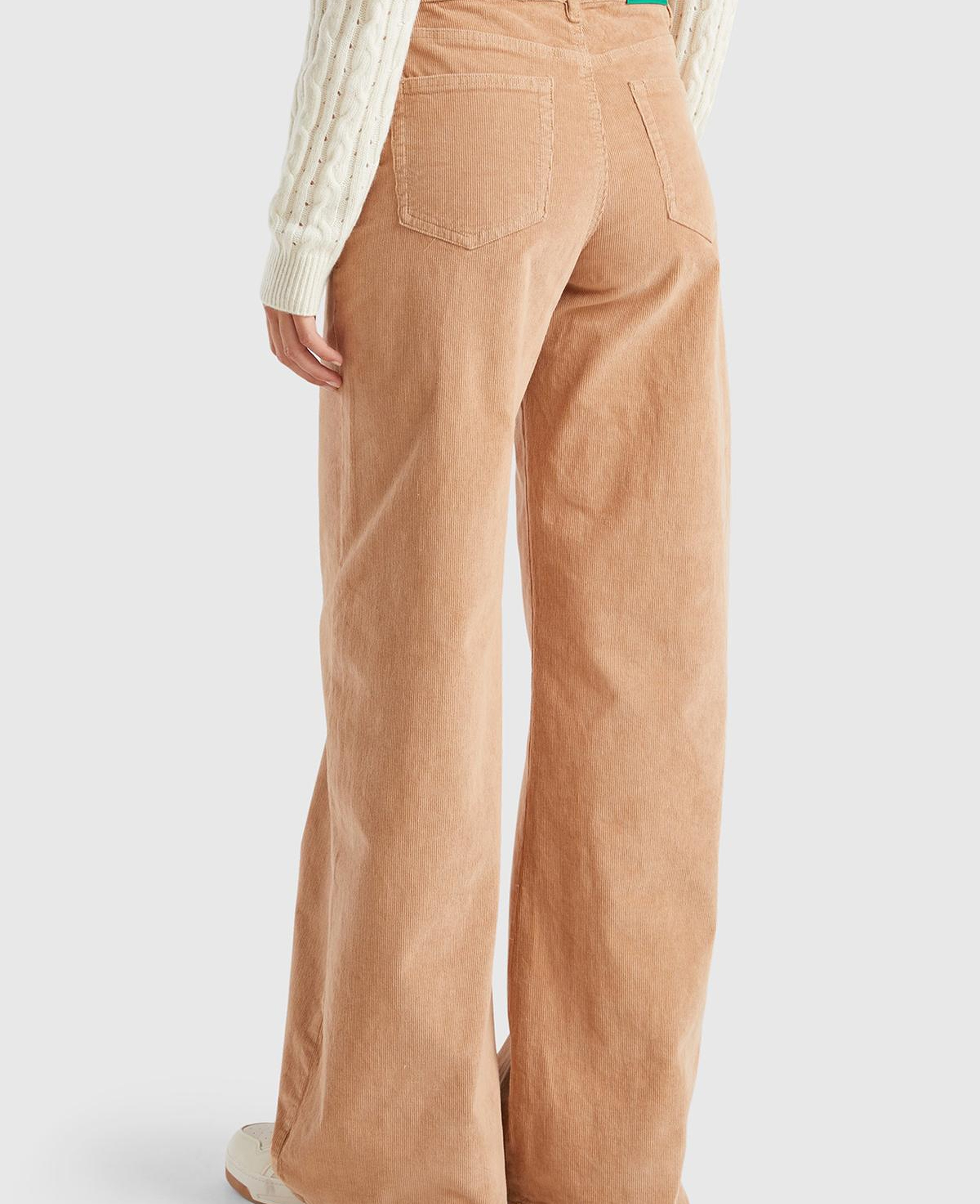 Kadın Taba Pamuk Karışımlı Arkası Logo Etiketli Geniş Paça  Kadife Pantolon