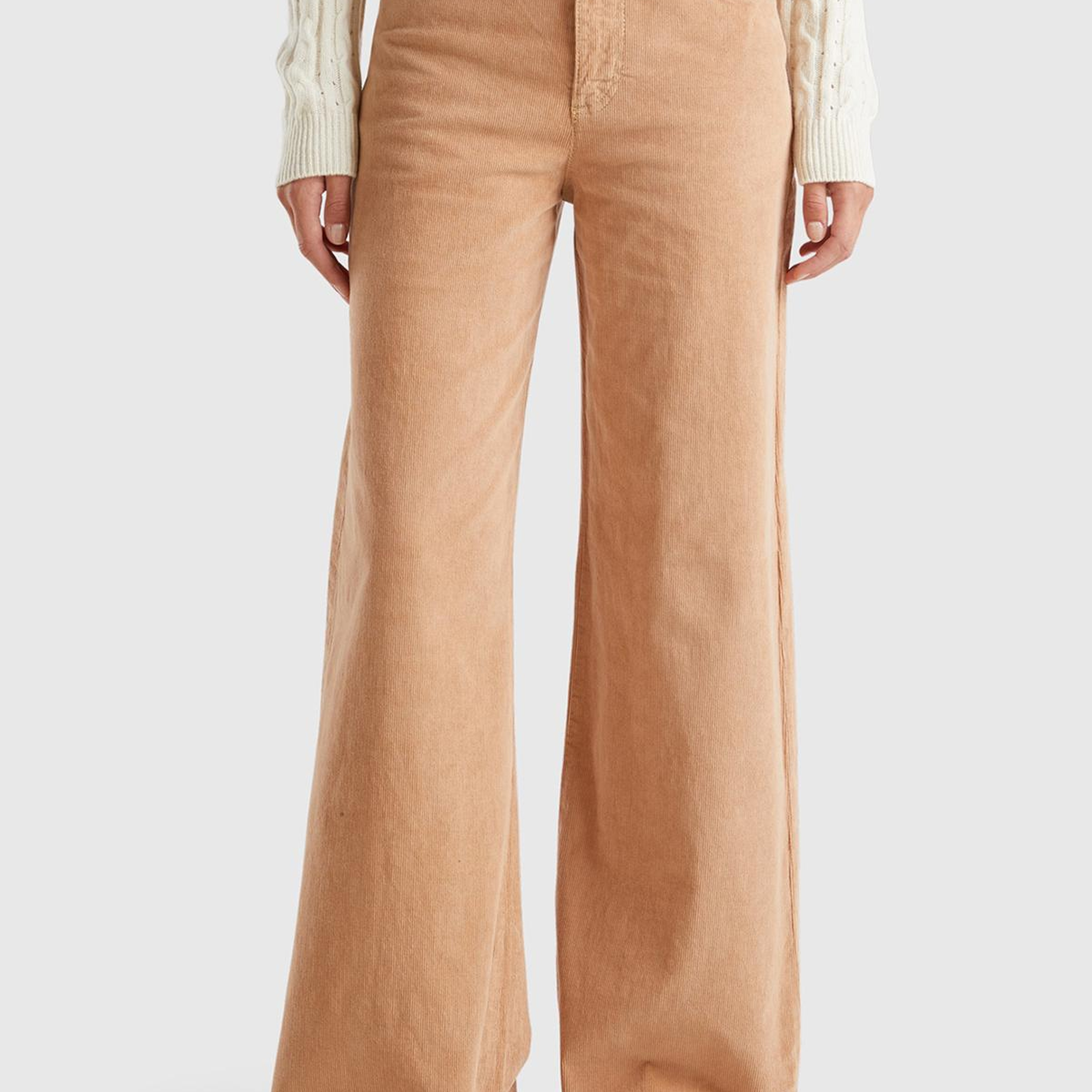 Kadın Taba Pamuk Karışımlı Arkası Logo Etiketli Geniş Paça  Kadife Pantolon