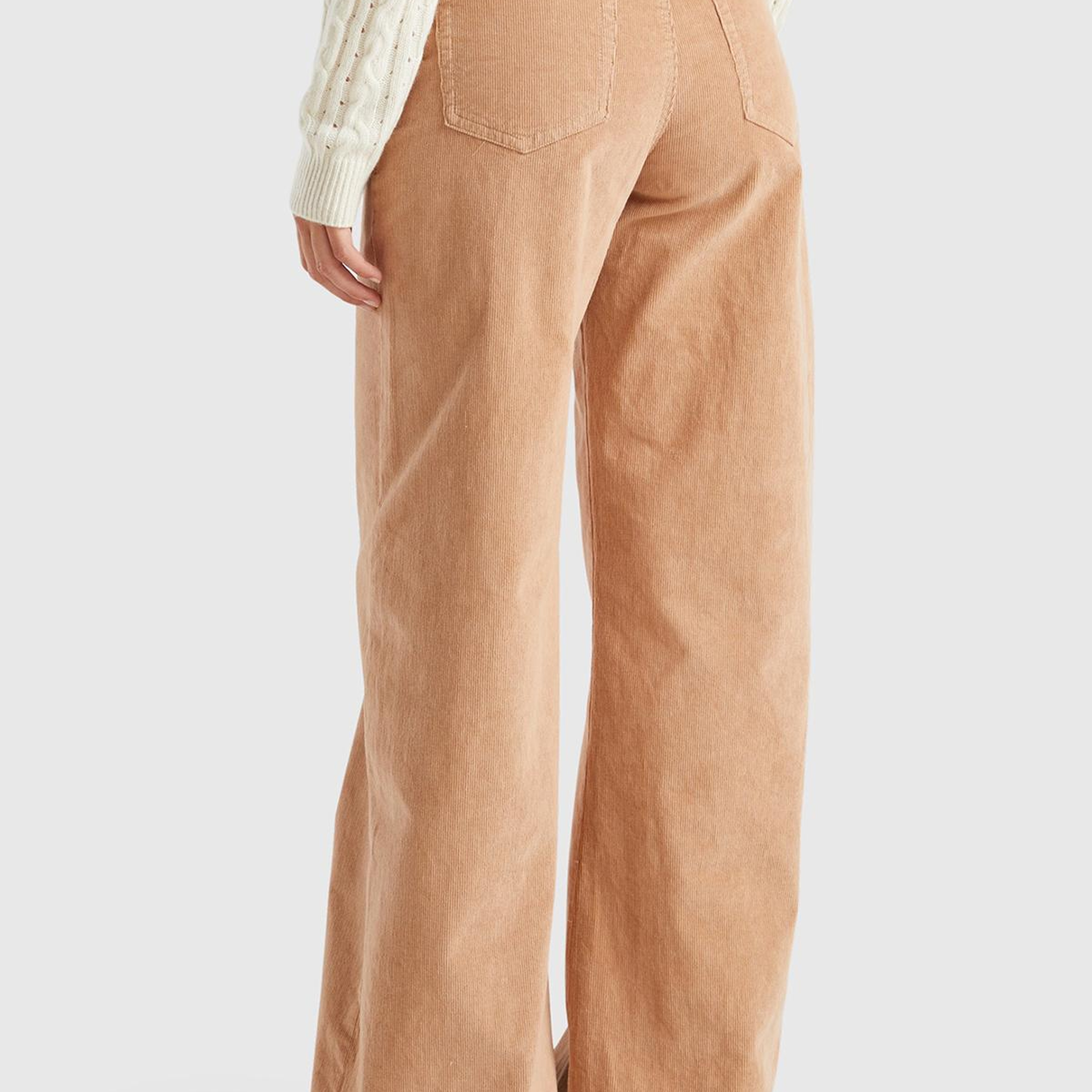 Kadın Taba Pamuk Karışımlı Arkası Logo Etiketli Geniş Paça  Kadife Pantolon