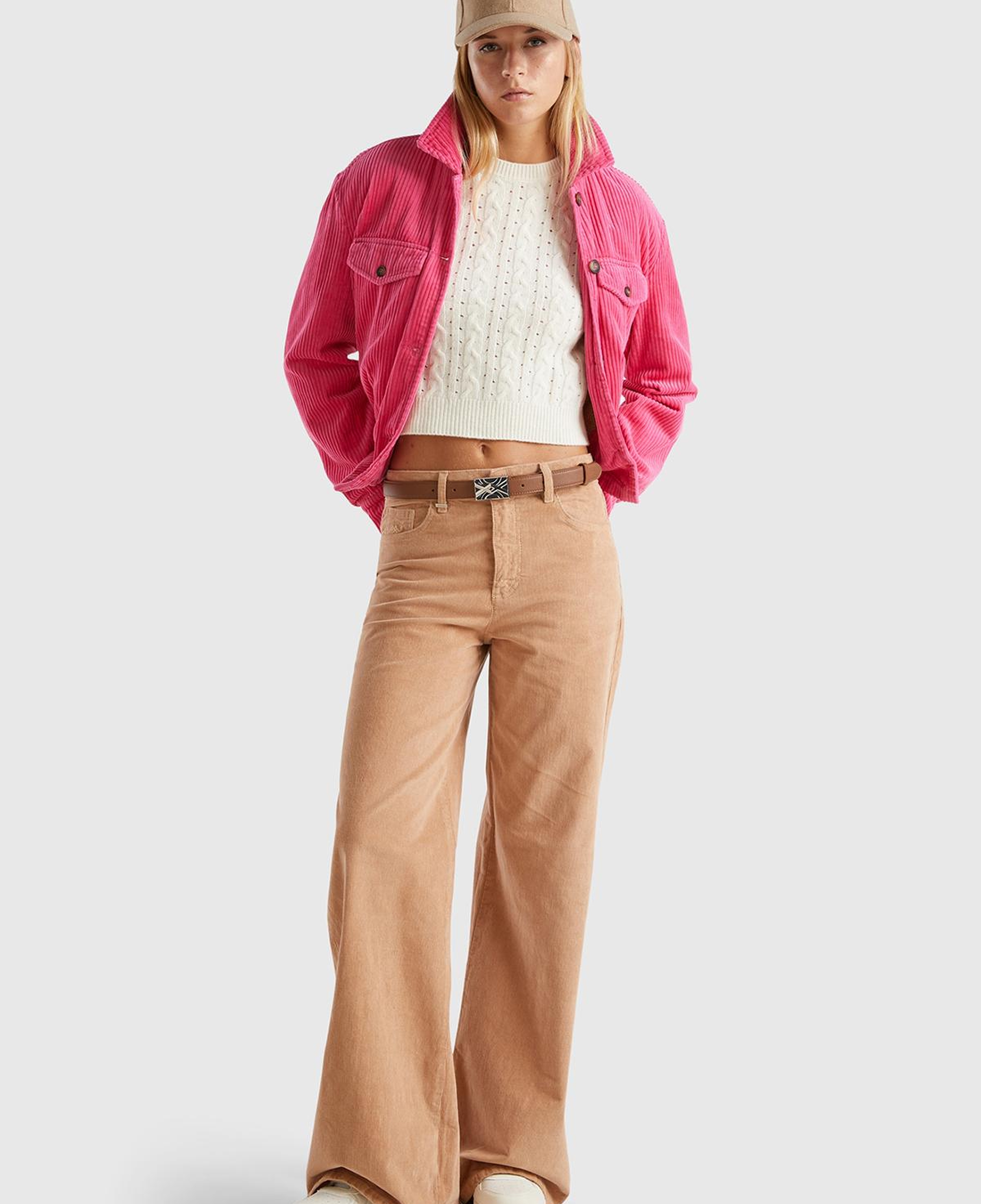 Kadın Taba Pamuk Karışımlı Arkası Logo Etiketli Geniş Paça  Kadife Pantolon