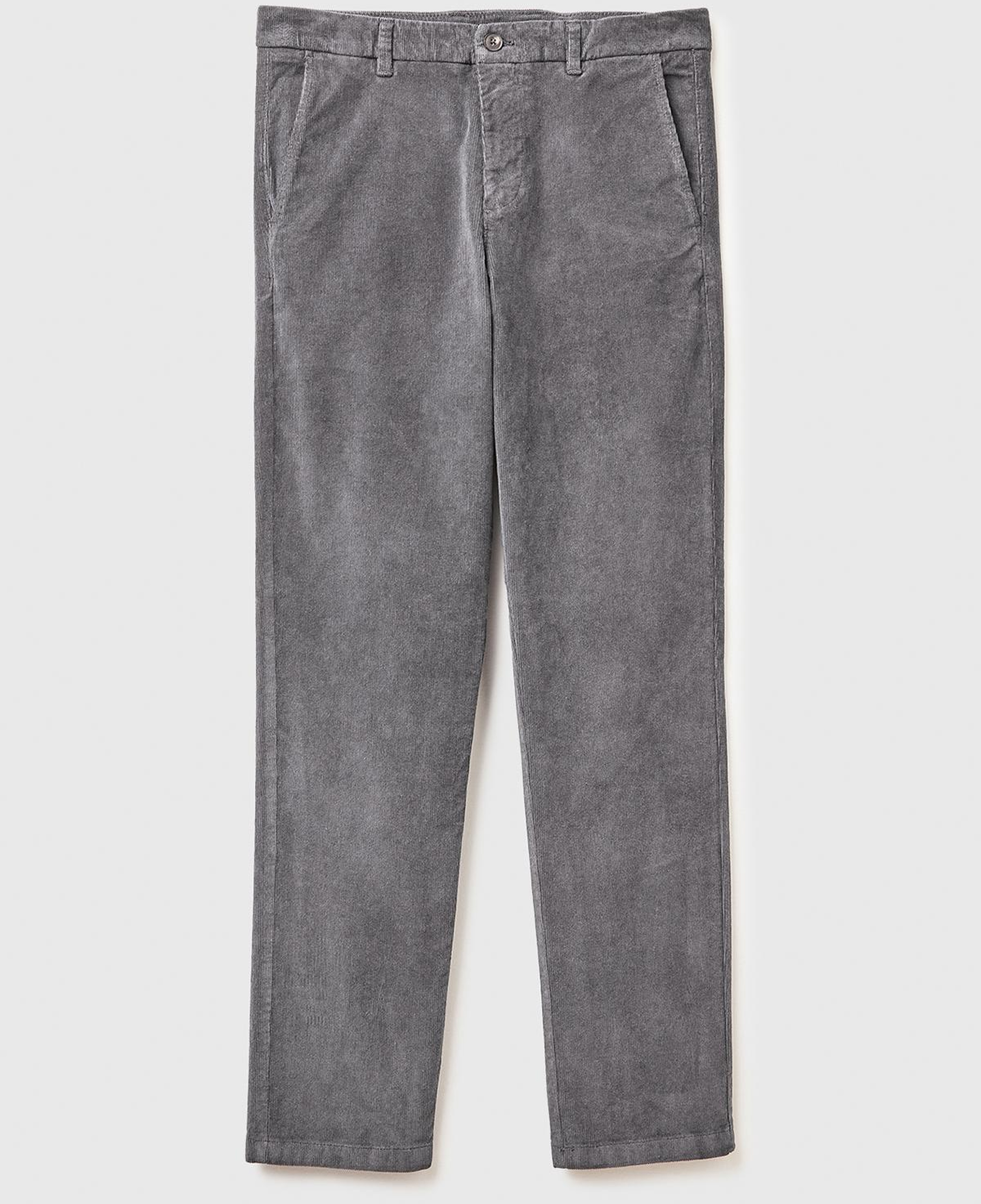 Erkek Gri Pamuk Karışımlı Arkası Biyeli Cepli Dar Kesim Kadife Pantolon