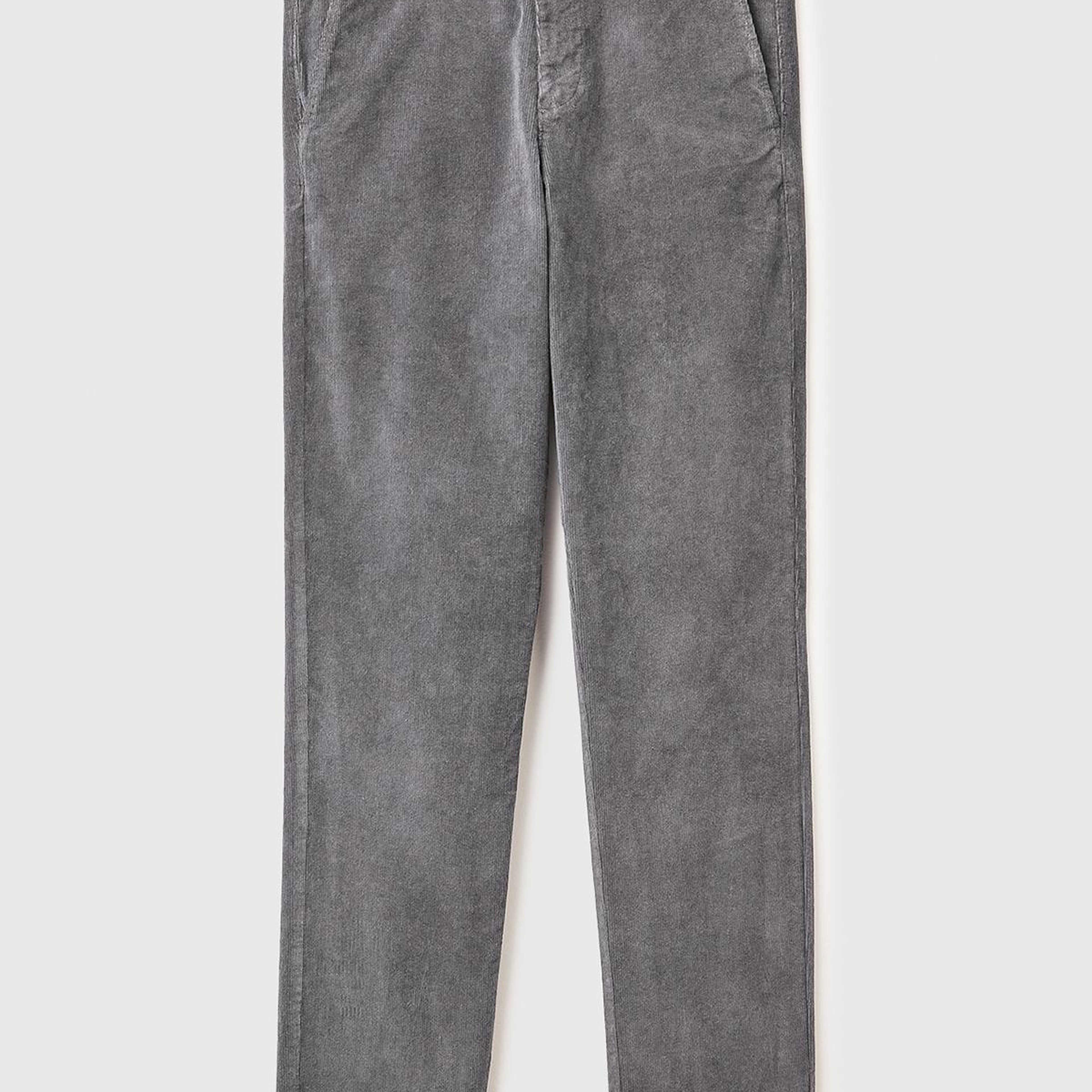 Erkek Gri Pamuk Karışımlı Arkası Biyeli Cepli Dar Kesim Kadife Pantolon